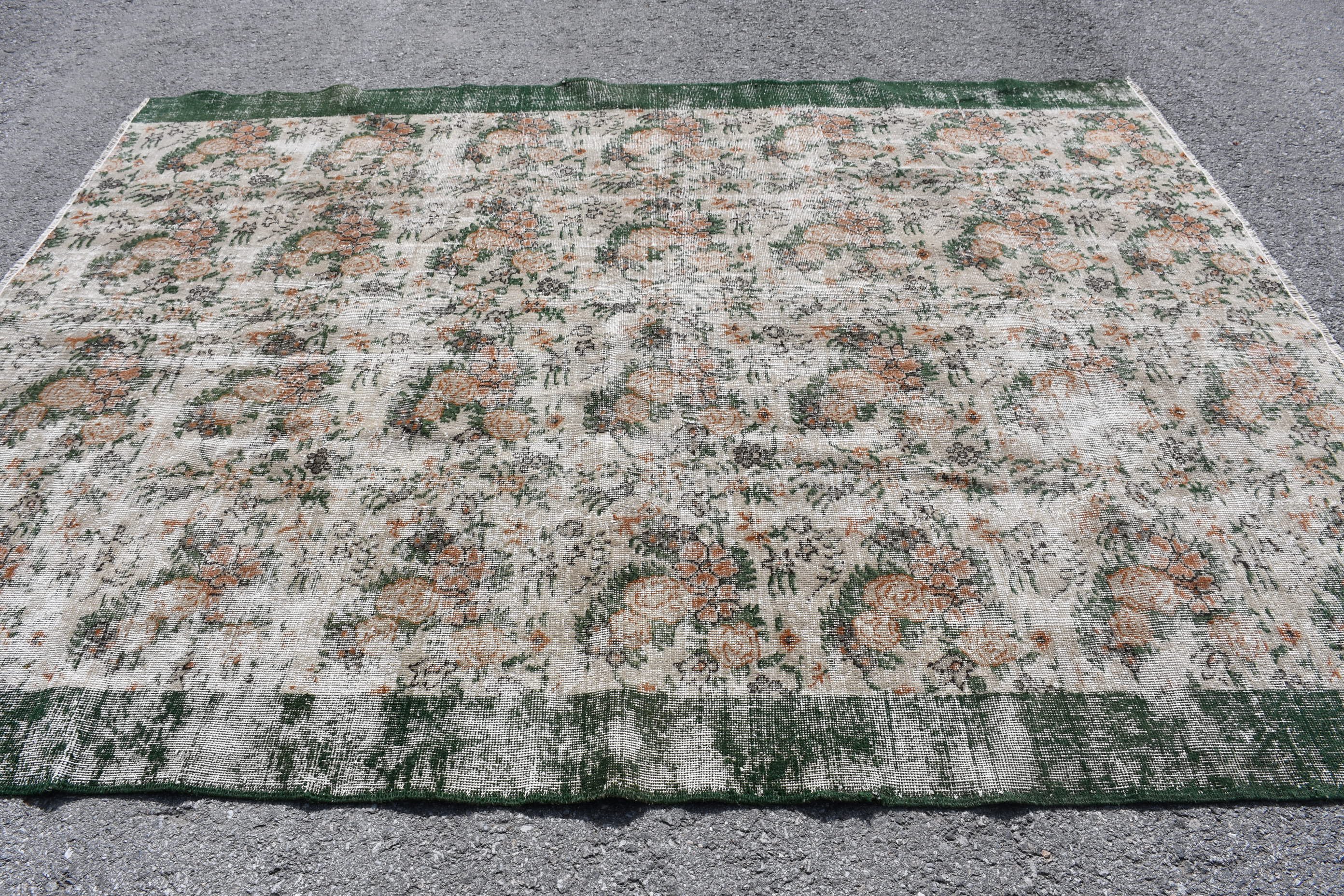 Floor Rugs, Vintage Rug, Green Home Decor Rug, Salon Rugs, 7.3x9.4 ft Large Rugs, Dining Room Rug, Decorative Rug, Turkish Rug, Kitchen Rug