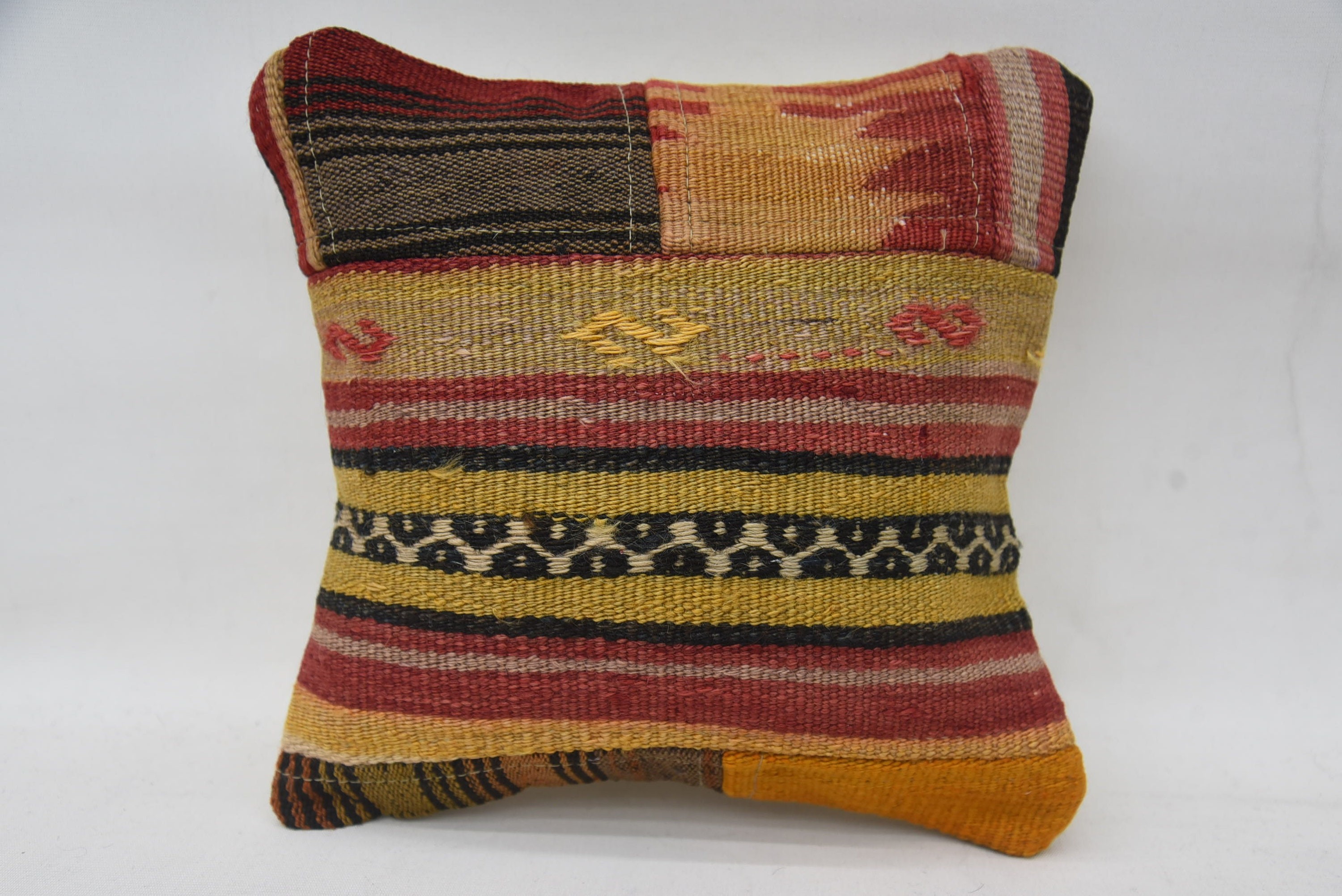 Kilim Pillow Cover, Neutral Cushion Cover, Antique Pillows, Pillow for Couch, Retro Throw Cushion Cover, 12"x12" Yellow Cushion Case