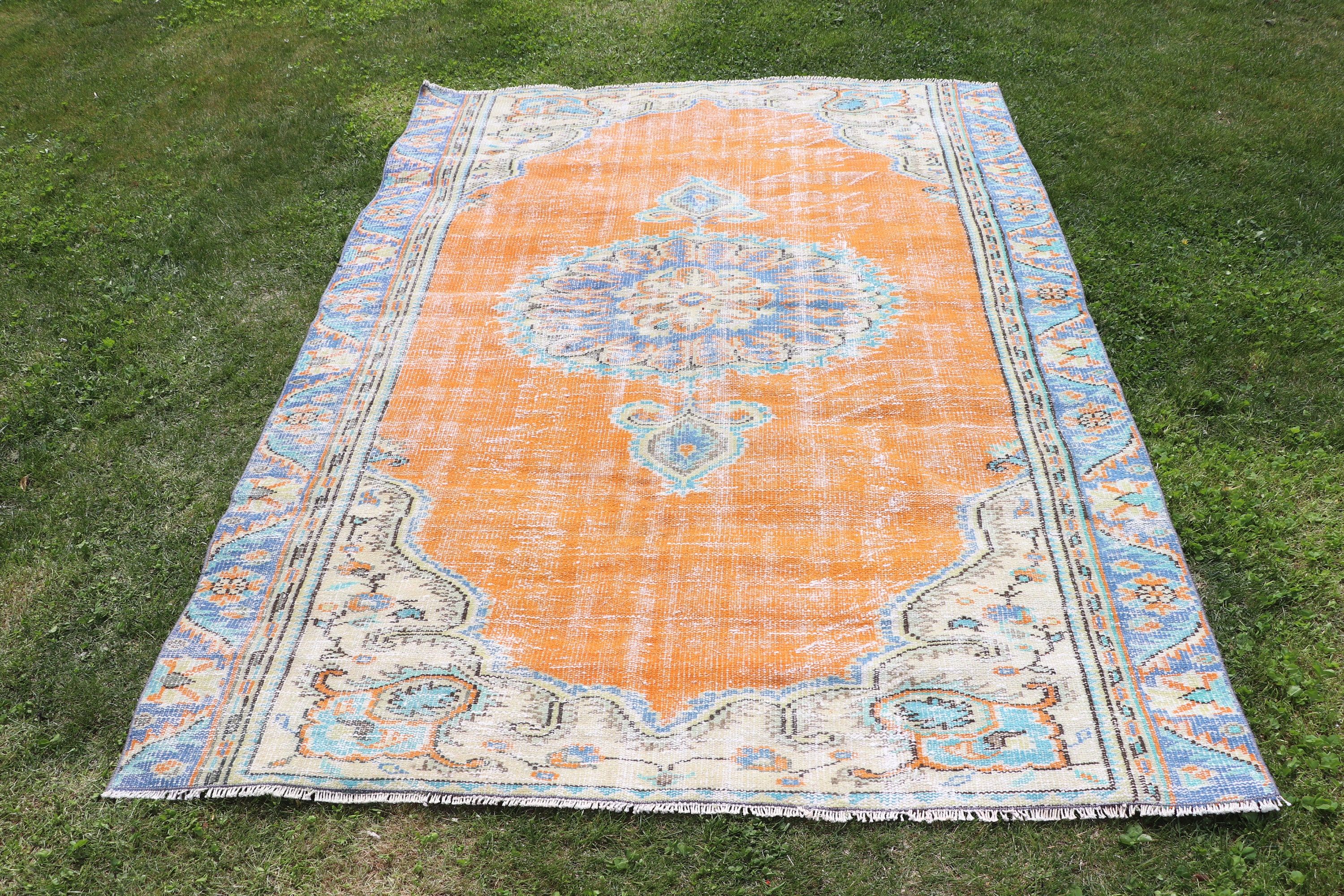 Bedroom Rug, Kitchen Rug, Orange Oriental Rug, Vintage Rug, Rugs for Area, 5.2x7.2 ft Area Rug, Turkish Rugs, Floor Rugs