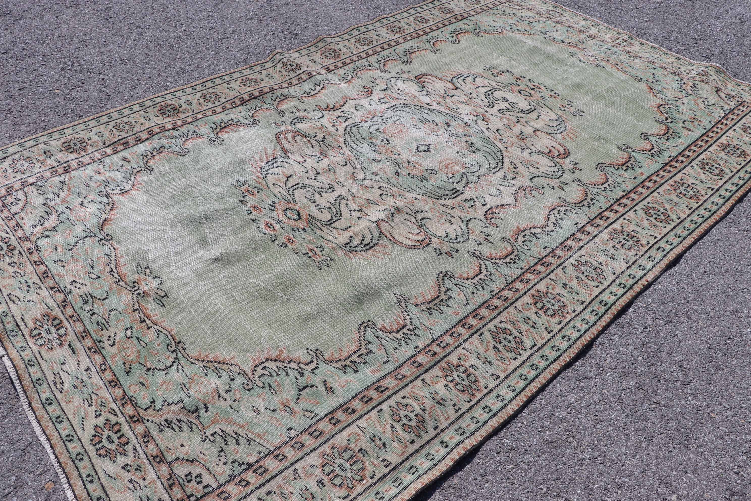 Dining Room Rug, 5.9x9.5 ft Large Rugs, Oushak Rug, Green Home Decor Rug, Art Rug, Moroccan Rug, Bedroom Rugs, Vintage Rugs, Turkish Rugs