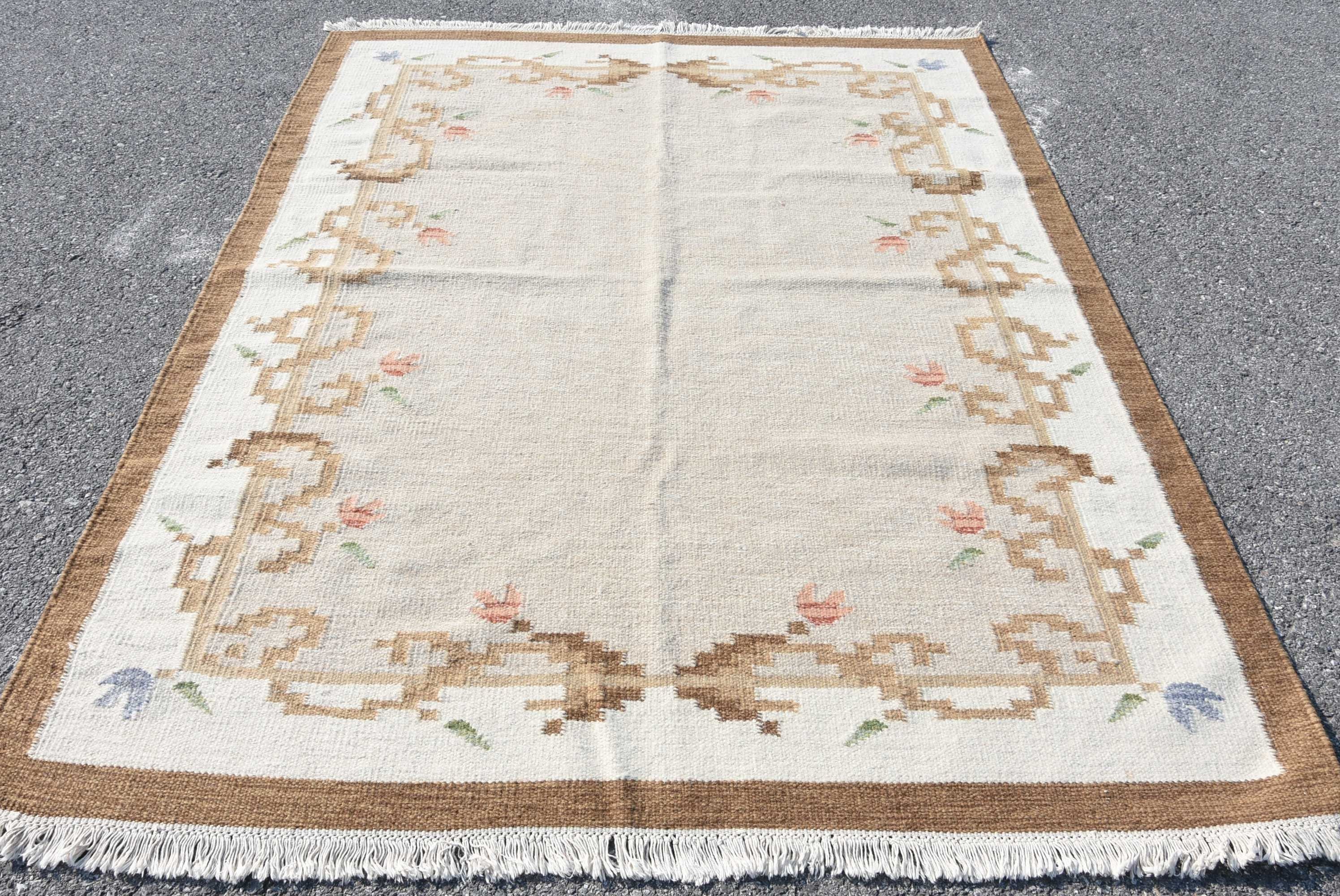 Turkish Rug, Dorm Rug, Moroccan Rugs, 5.8x7.4 ft Large Rug, Vintage Rugs, White Anatolian Rugs, Dining Room Rug, Bedroom Rug, Anatolian Rug