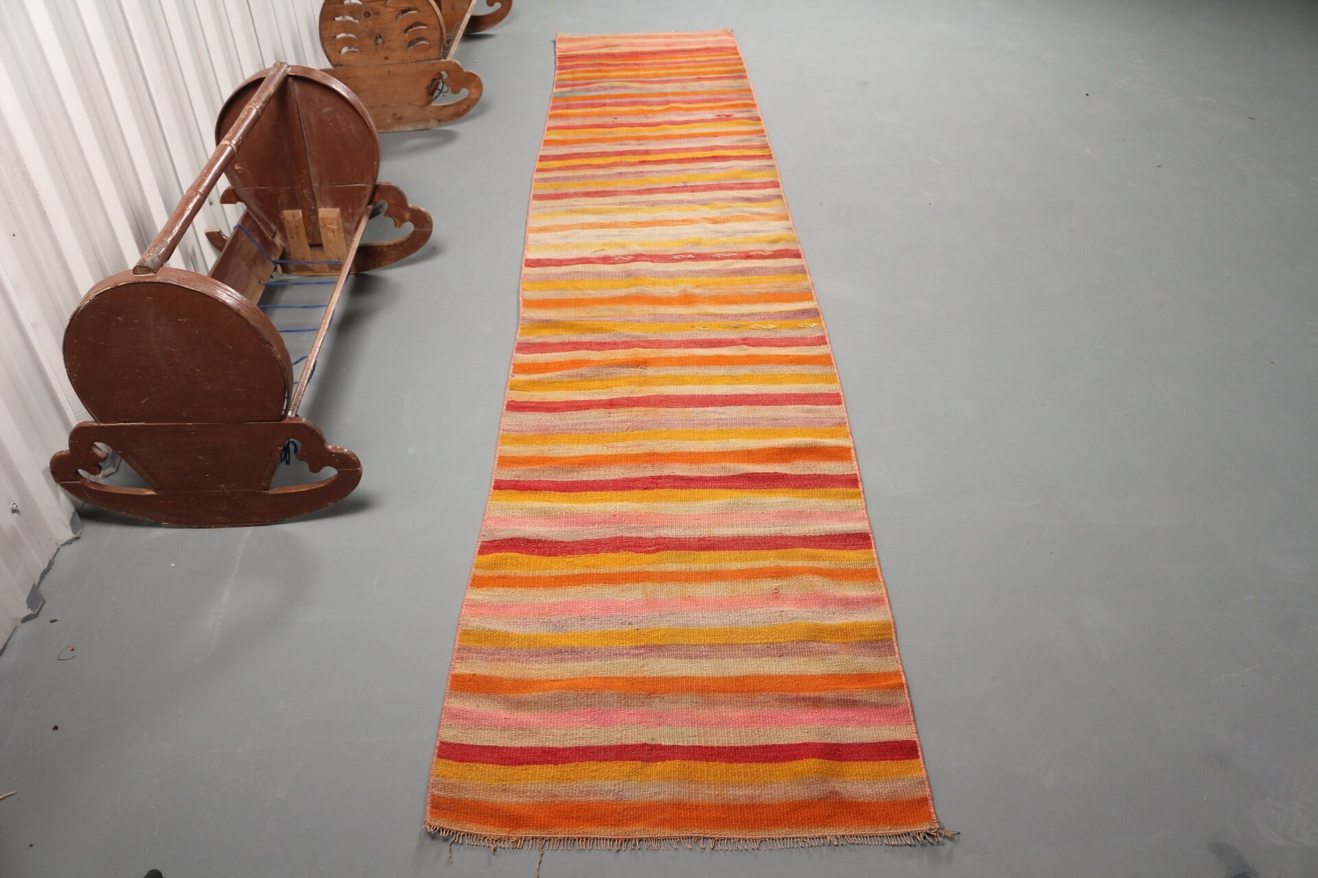 Kilim, Turkish Rugs, Vintage Rugs, Kitchen Rug, Floor Rugs, Orange Cool Rug, Rugs for Corridor, 2.2x11.1 ft Runner Rugs