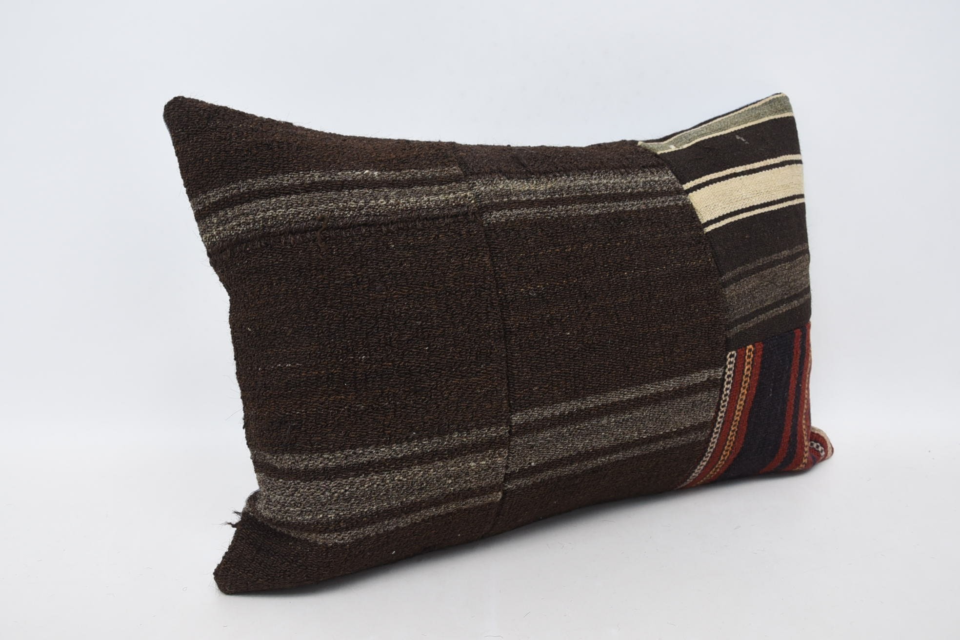 Throw Kilim Pillow, Interior Designer Pillow, Turkish Kilim Pillow, 16"x24" Brown Pillow Case, Ikat Pillow Case, Outdoor Patio Pillow Sham