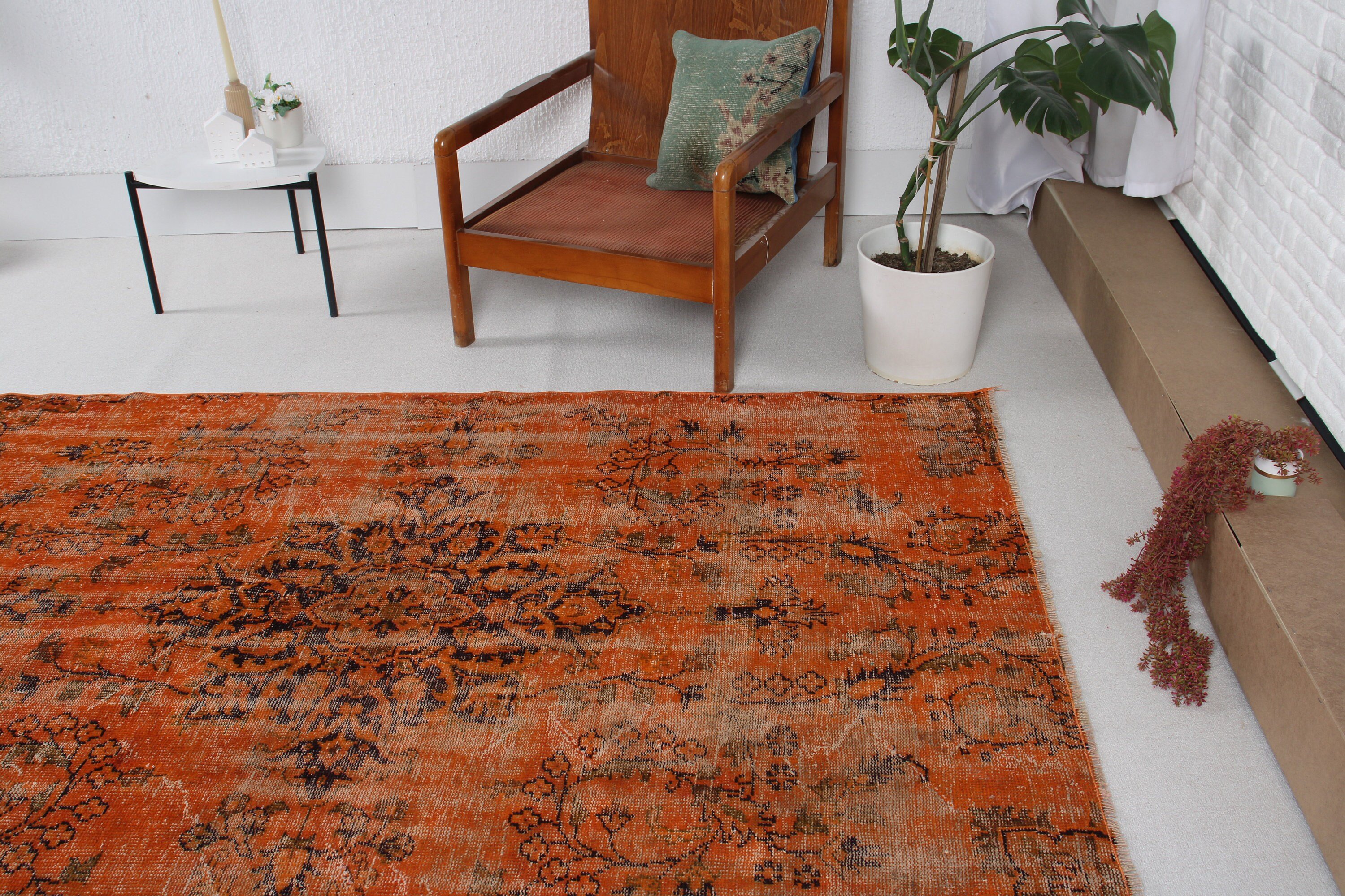 4.8x7.1 ft Area Rug, Orange Wool Rugs, Aztec Rugs, Bedroom Rugs, Turkish Rug, Antique Rugs, Floor Rugs, Vintage Rugs, Rugs for Living Room