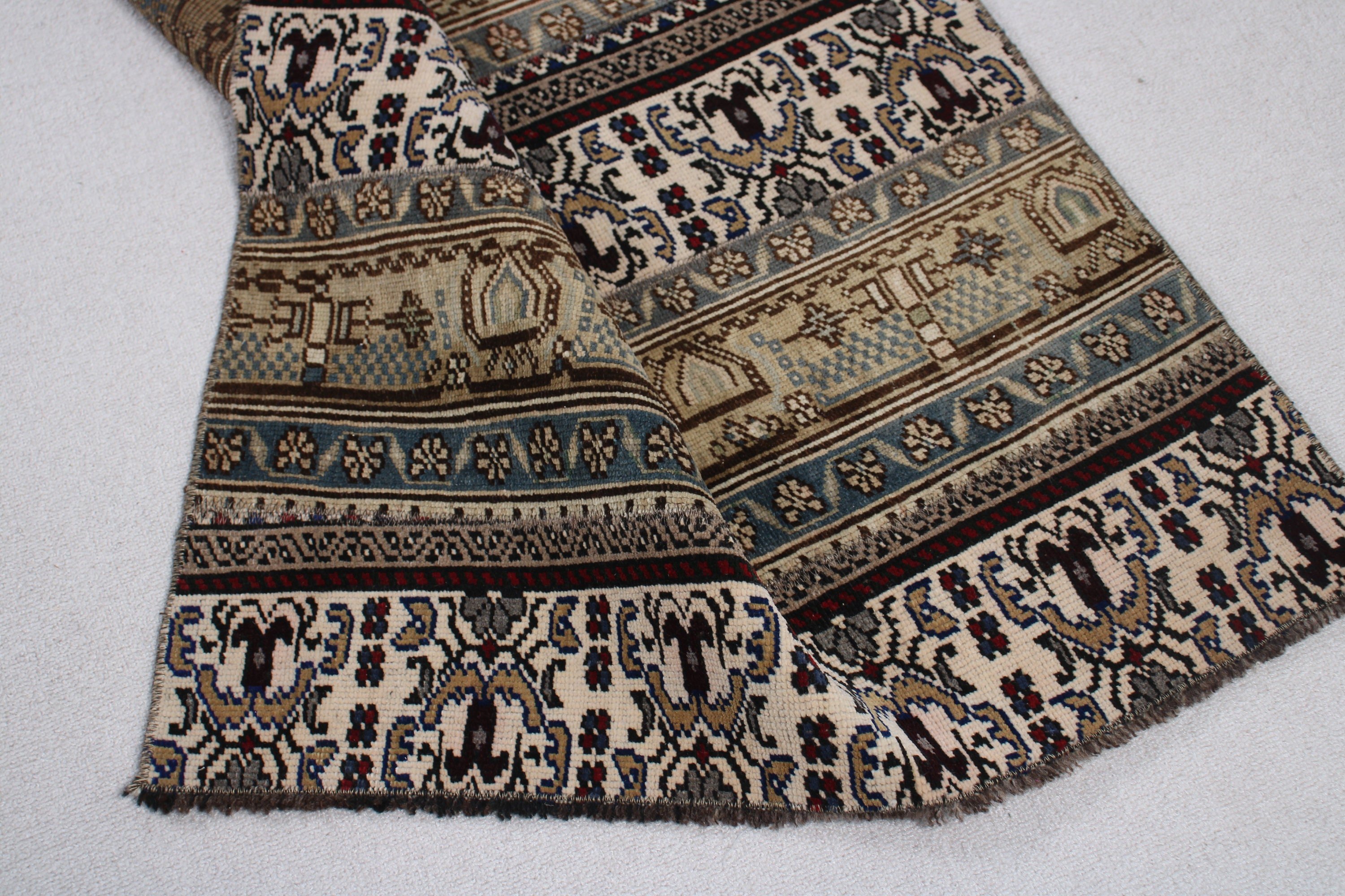 2.8x8.6 ft Runner Halı, Geometrik Halı, Vintage Halılar, Kahverengi Anadolu Halısı, Antika Halı, Mutfak Halısı, Türk Halıları, Vintage Runner Halısı