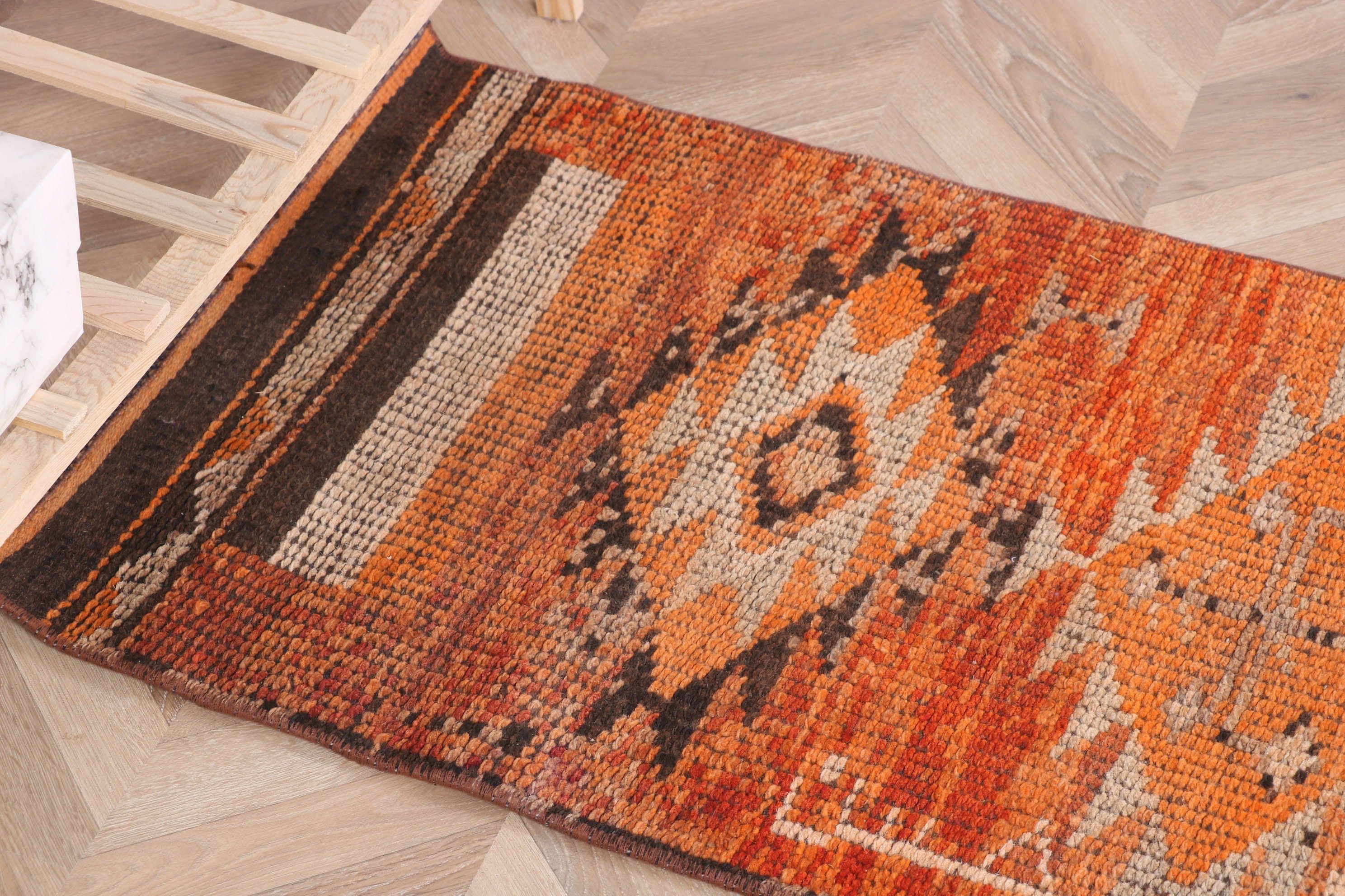 Home Decor Rugs, Orange  2x11.8 ft Runner Rugs, Kitchen Rug, Turkish Rug, Flatweave Rugs, Vintage Rug, Vintage Runner Rug