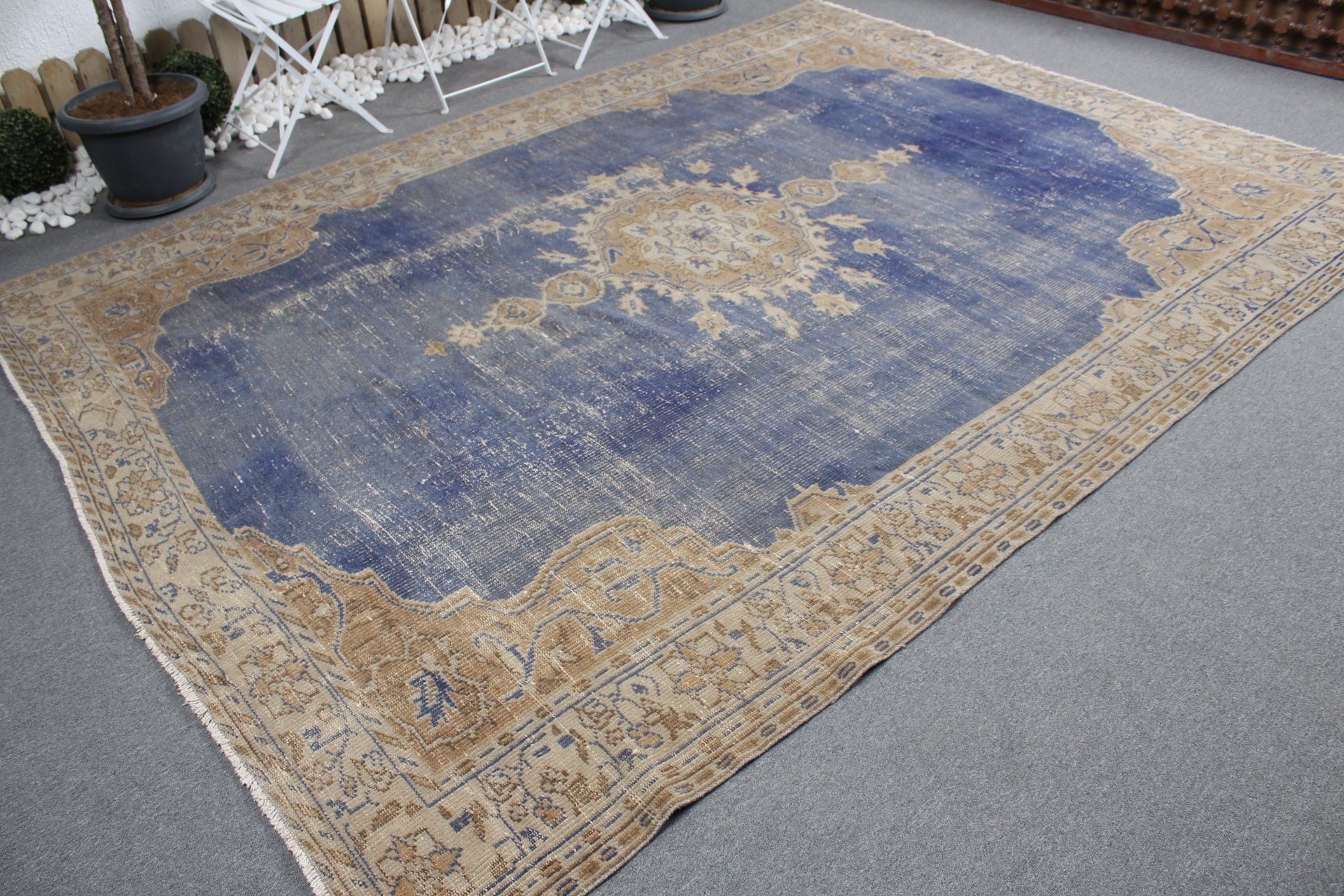 7.8x10.4 ft Oversize Rug, Dining Room Rug, Blue Wool Rugs, Turkish Rug, Floor Rugs, Vintage Rug, Aztec Rug, Living Room Rug, Antique Rug