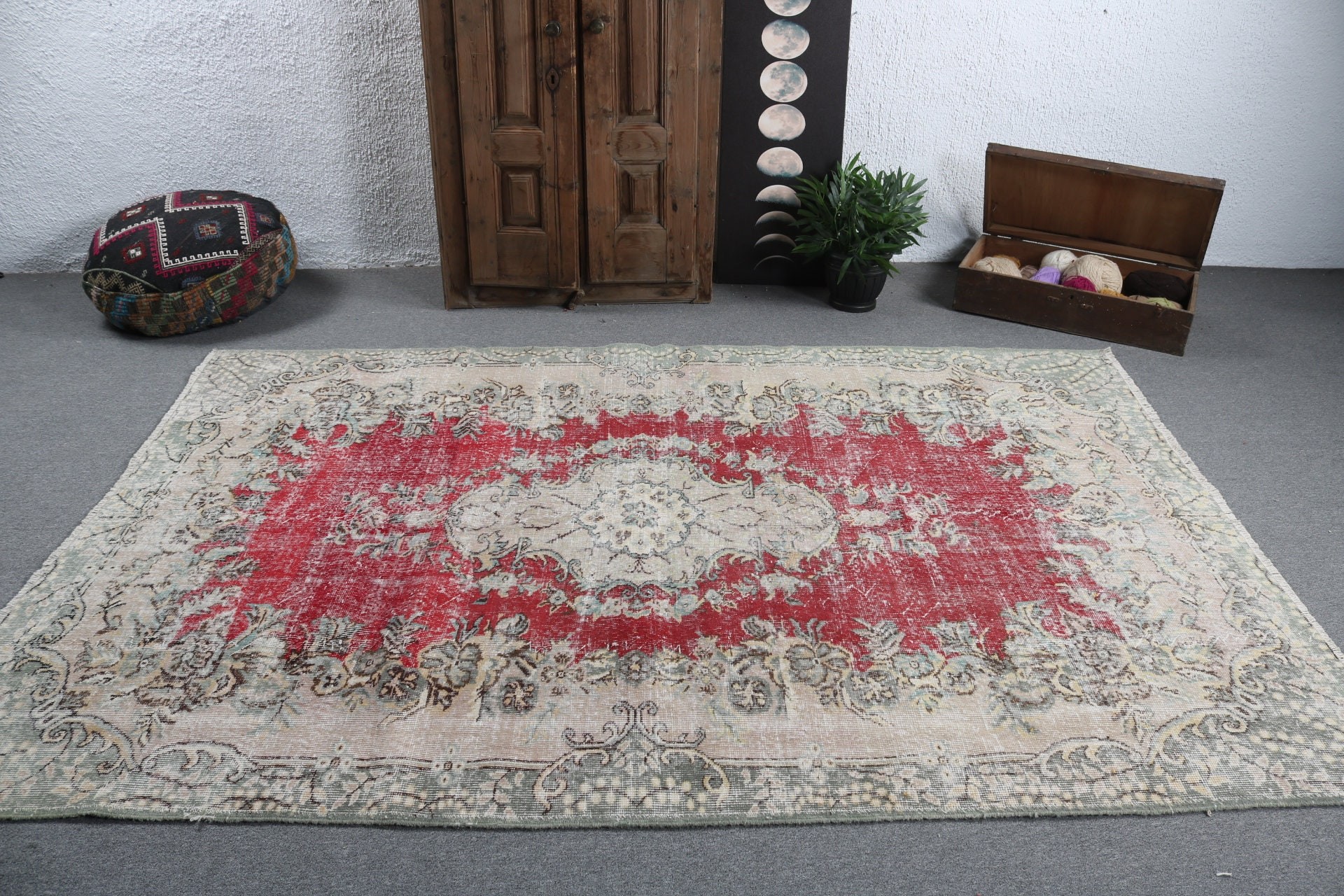 Kırmızı Ev Dekorasyonu Halıları, Yün Halılar, 5,9x8,8 ft Büyük Halılar, Yatak Odası Halısı, Vintage Halılar, El Dokuma Halılar, Dış Mekan Halısı, Büyük Boho Halıları, Türk Halısı