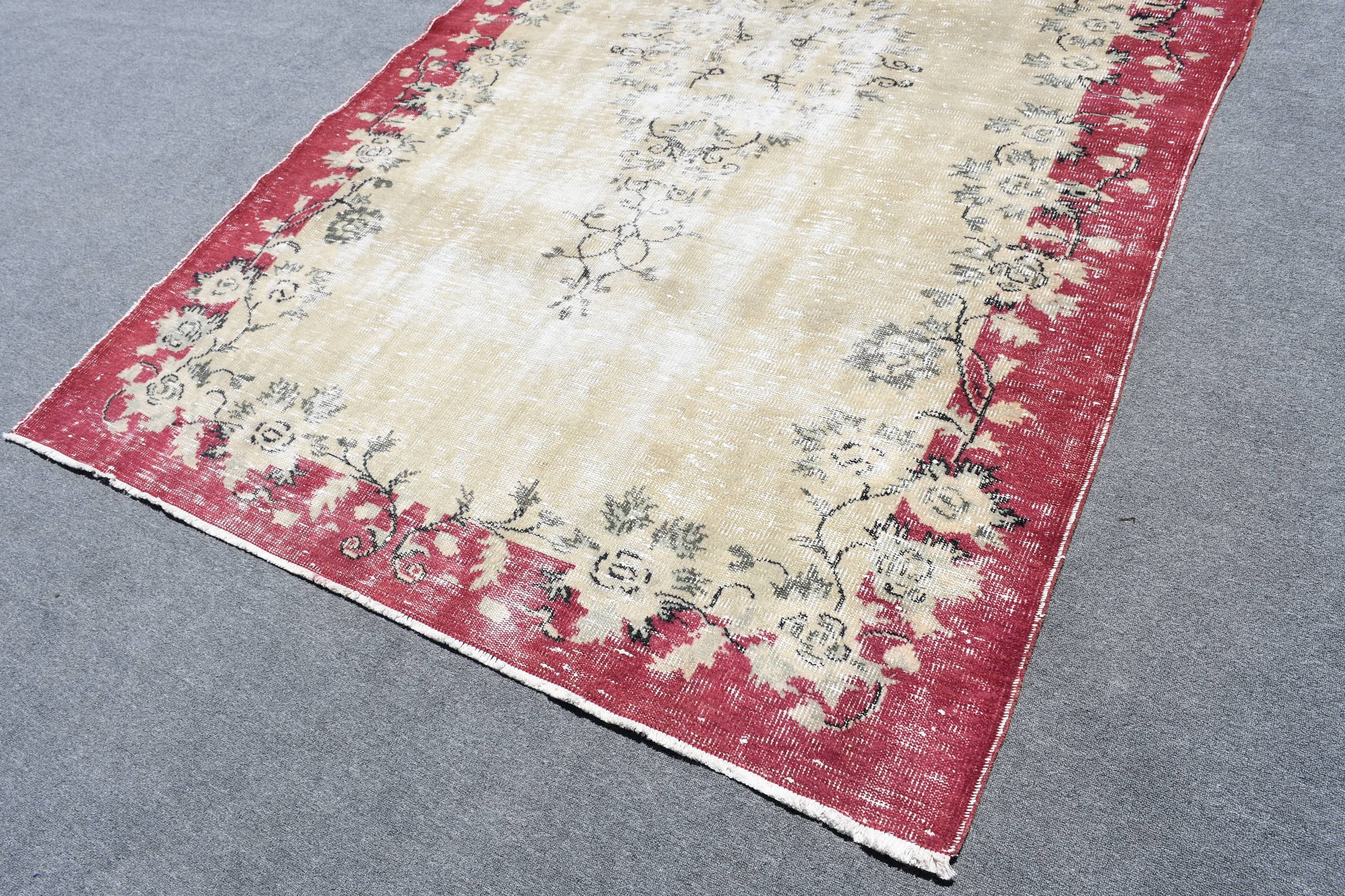 6.2x9 ft Large Rug, Turkish Rug, Rugs for Salon, Oushak Rug, Bedroom Rugs, Moroccan Rugs, Vintage Rugs, Beige Wool Rug, Dorm Rug, Salon Rug