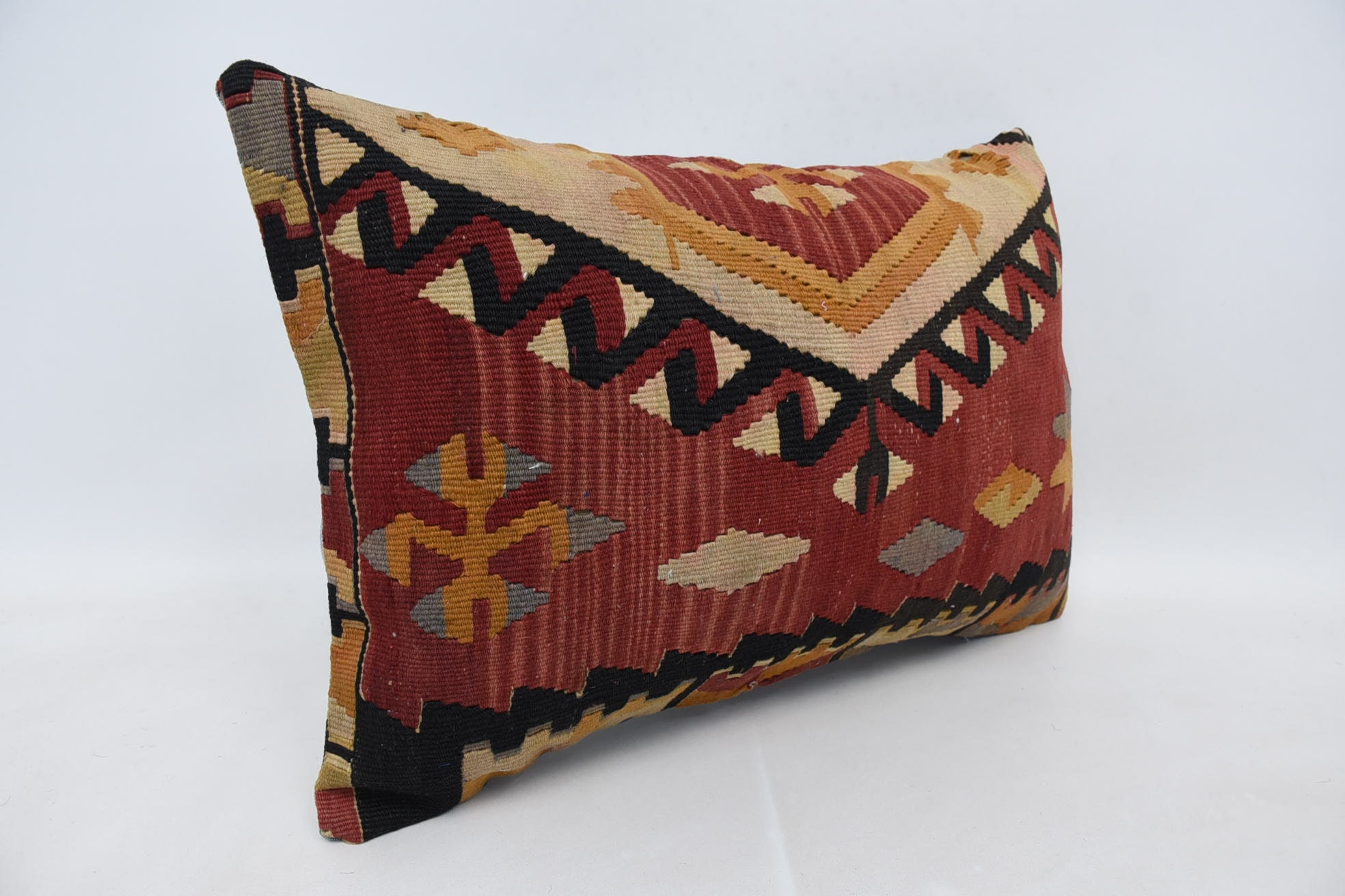 Boho Throw Pillow Cover, Retro Cushion Case, Pillow for Sofa, Turkish Pillow, Seat Pillow, 16"x24" Red Pillow Sham, Throw Kilim Pillow
