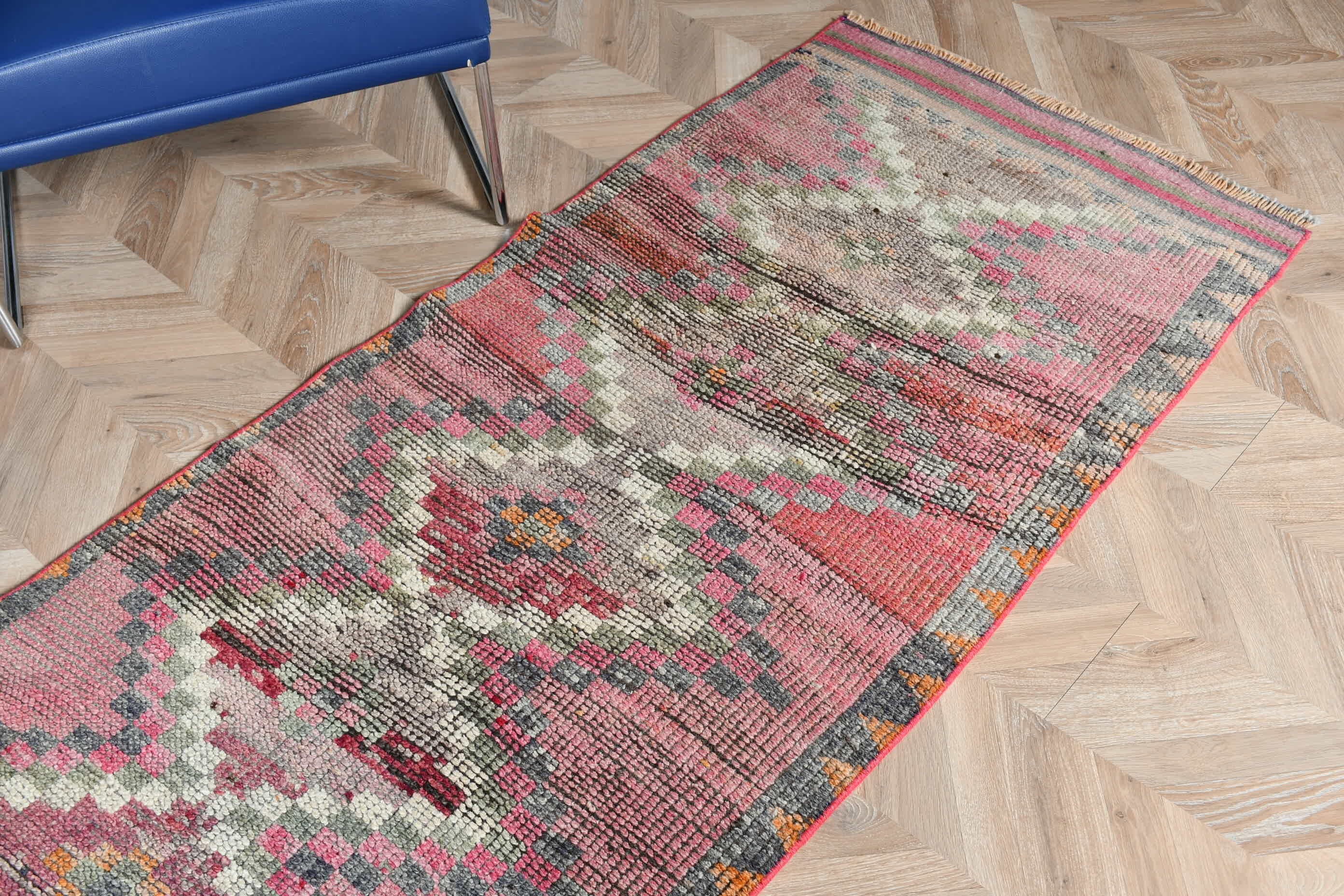 Retro Rug, Kitchen Rug, 2.9x11.5 ft Runner Rug, Turkish Rugs, Hallway Rug, Vintage Rug, Bedroom Rug, Rugs for Runner, Pink Home Decor Rug