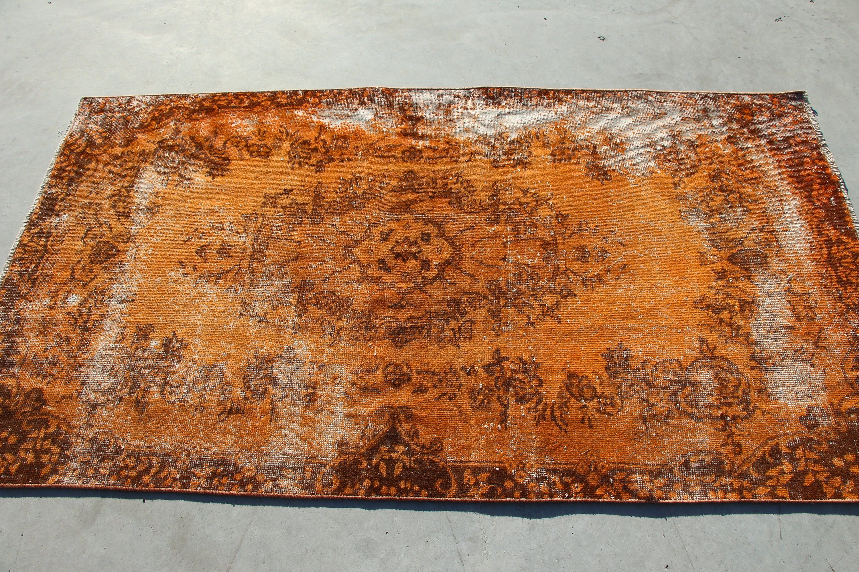 Türk Halısı, Vintage Halı, Yemek Odası Halıları, 3.7x6.5 ft Alan Halısı, Anadolu Halısı, Eski Halı, İç Mekan Halıları, Mutfak Halıları, Turuncu Antika Halı