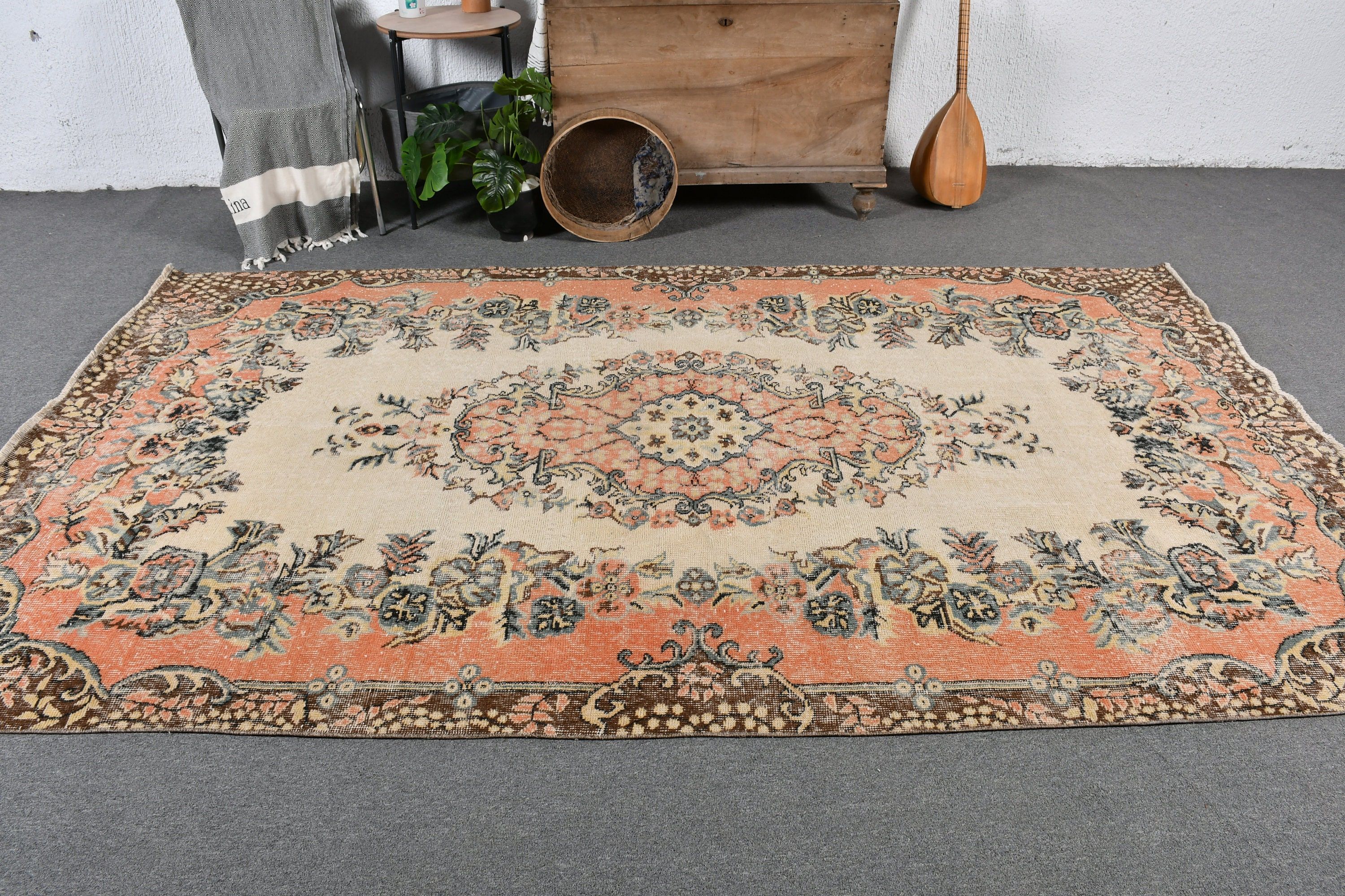 Beige Cool Rug, Vintage Decor Rug, Moroccan Rug, Salon Rugs, Rugs for Bedroom, Turkish Rugs, Bedroom Rug, 5.6x9.6 ft Large Rug, Vintage Rug