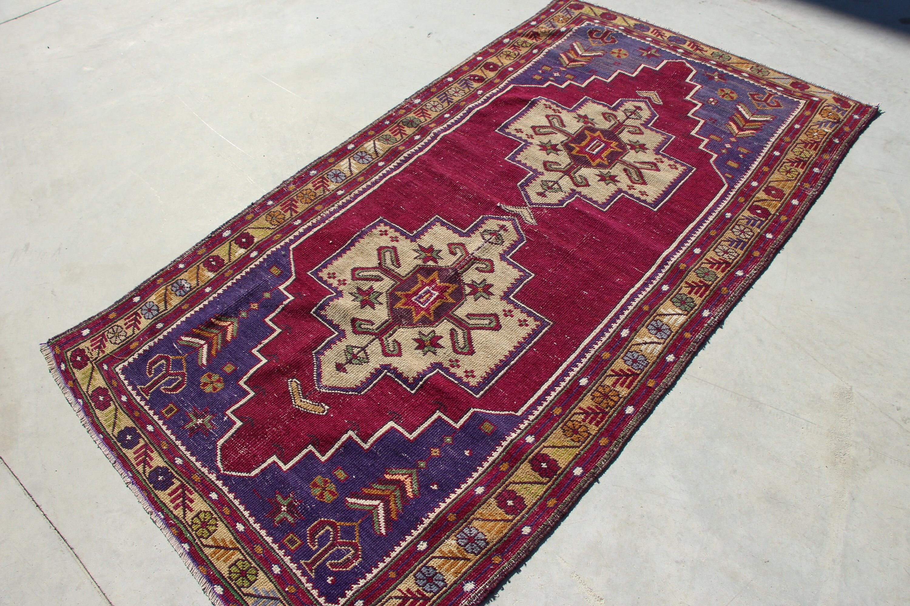 Antique Rug, Vintage Rug, Kitchen Rug, 3.5x6.8 ft Accent Rug, Turkish Rug, Nursery Rug, Rugs for Bedroom, Cool Rug, Purple Moroccan Rug