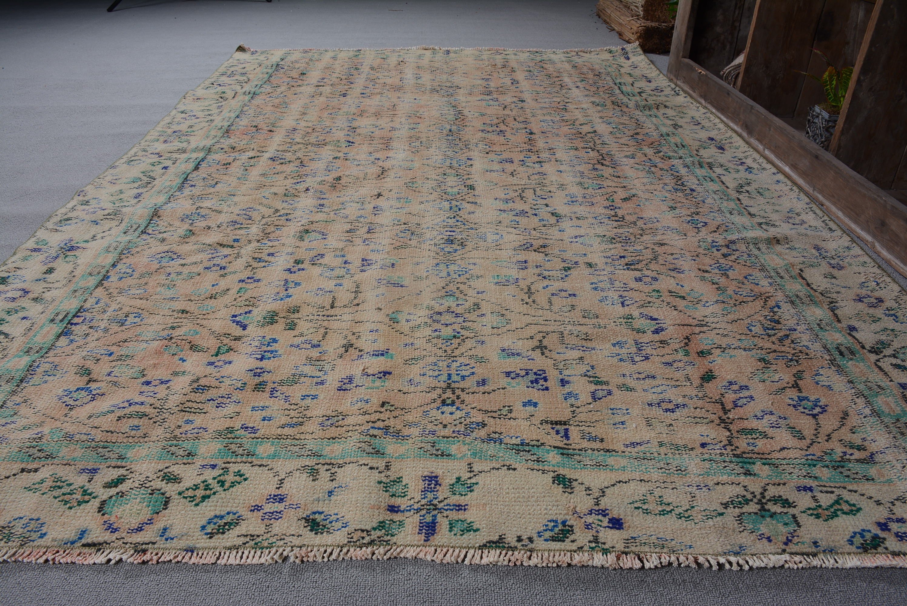 Vintage Halı, 5.1x7.9 ft Büyük Halı, Türk Halısı, Salon Halıları, Turuncu Ev Dekor Halısı, Oushak Halıları, Oturma Odası Halıları, Organik Halı