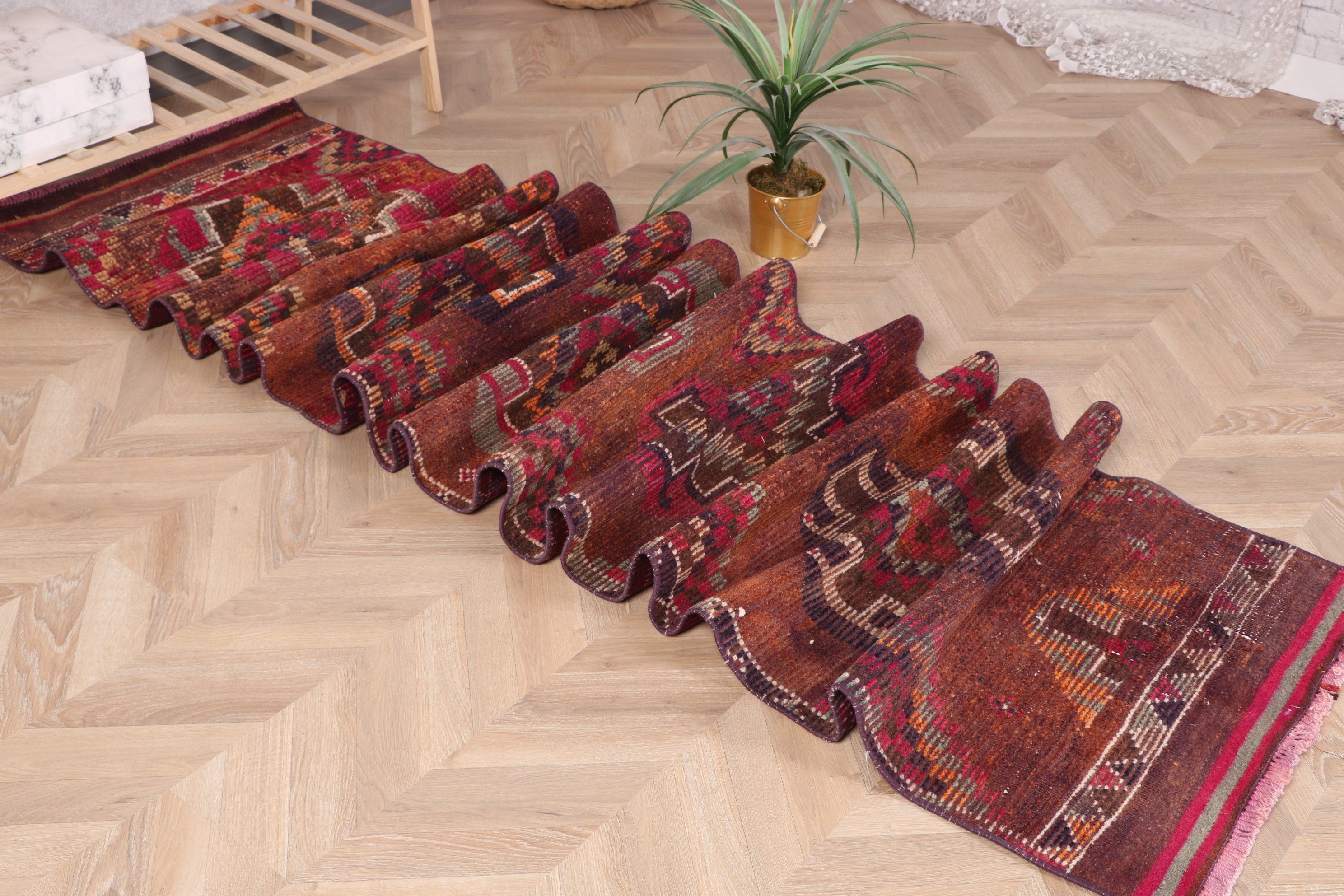 Türk Halıları, Vintage Halılar, Merdiven Halıları, Mutfak Halısı, Merdiven Halısı, 2.3x11.6 ft Runner Halıları, Boho Halısı, Kahverengi Oryantal Halısı, Oushak Halıları