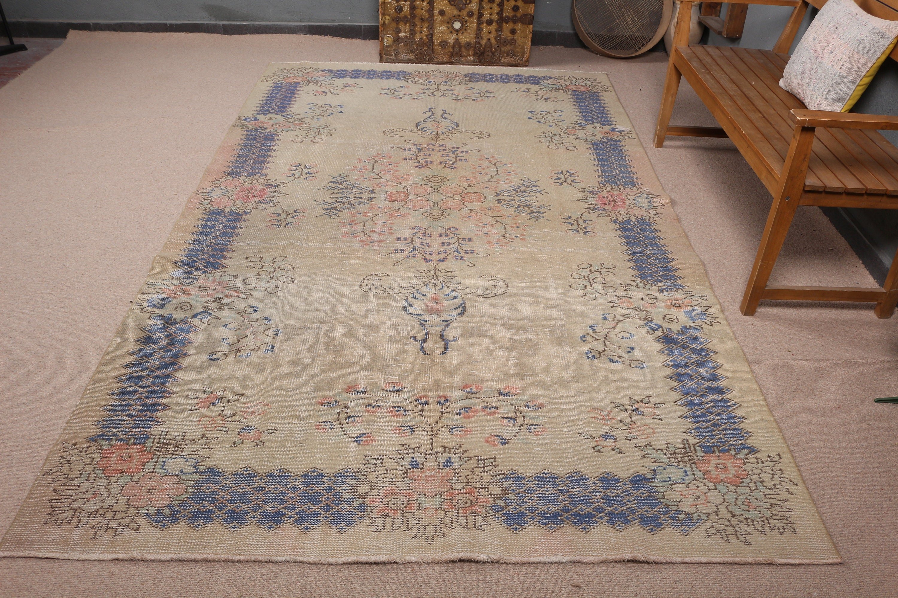 Vintage Rug, Turkish Rug, Beige Oriental Rugs, Oushak Rugs, Bedroom Rug, Outdoor Rug, Salon Rug, 5.9x9.8 ft Large Rug