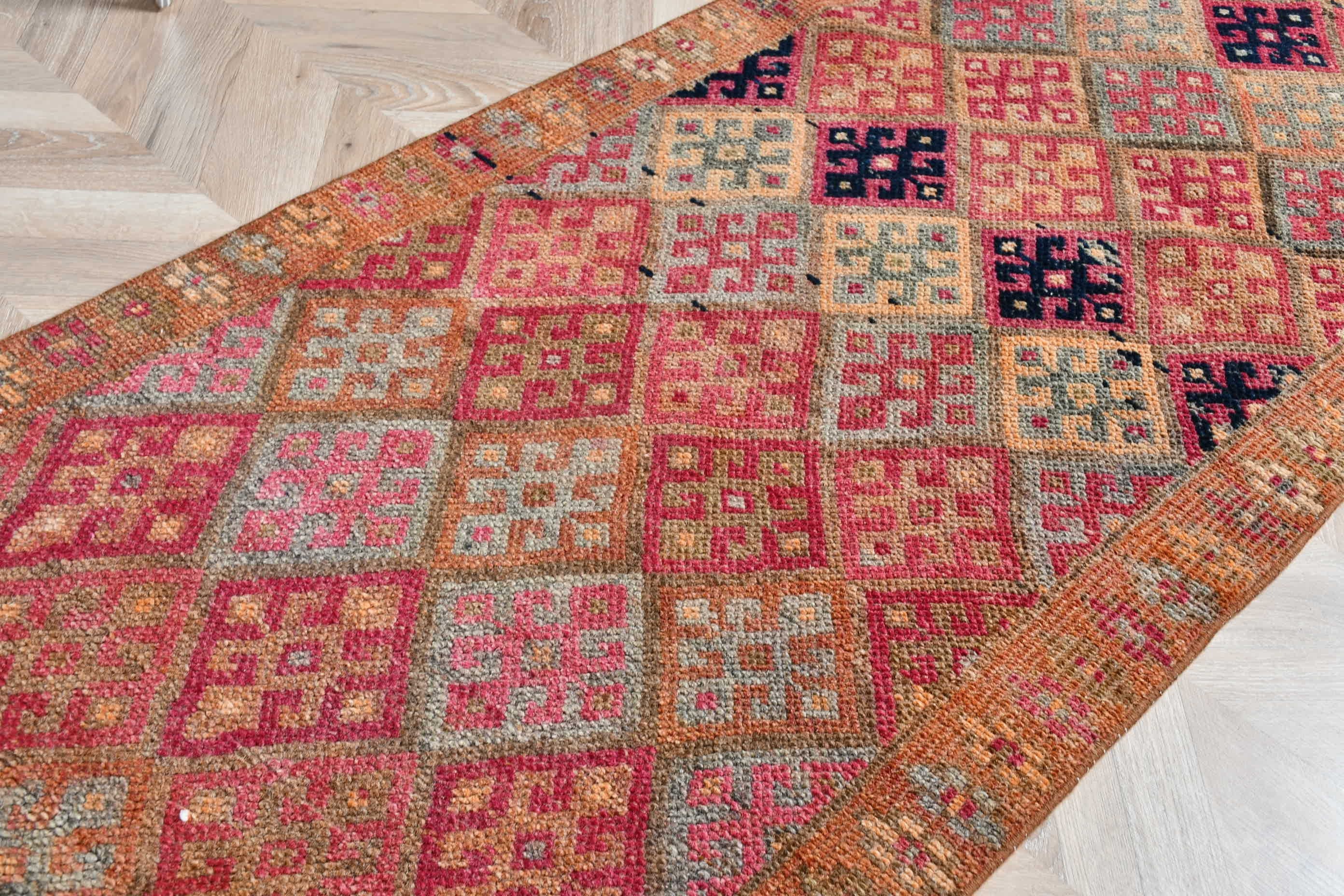 Vintage Rug, Rugs for Kitchen, Wool Rug, Kitchen Rugs, Floor Rug, 2.6x13.1 ft Runner Rugs, Oushak Rugs, Brown Home Decor Rugs, Turkish Rug