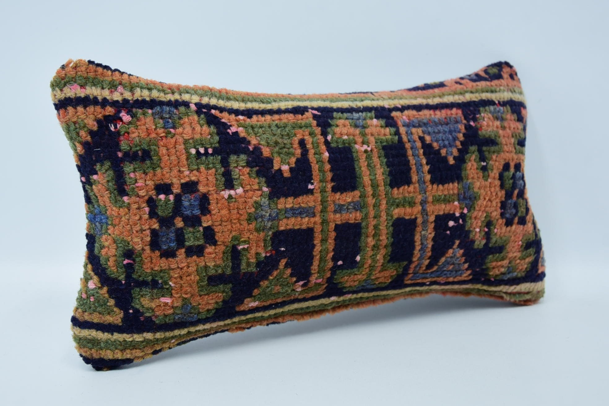 Kilim Yastık, Kilim Yastık Kılıfı, Araba Yastık Kılıfı, El Yapımı Halı Koltuk Minderi Kılıfı, Antika Yastıklar, 8"x16" Mavi Yastık Kılıfı