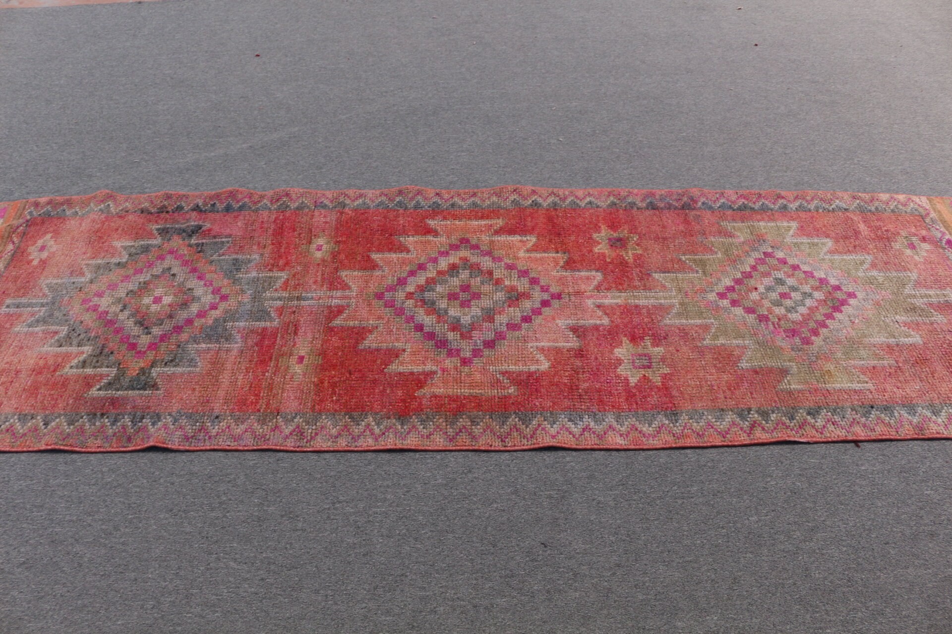 2.9x9.4 ft Runner Rug, Oriental Rugs, Pink Wool Rug, Flatweave Rug, Rugs for Corridor, Turkish Rug, Vintage Rug, Hallway Rug, Antique Rug