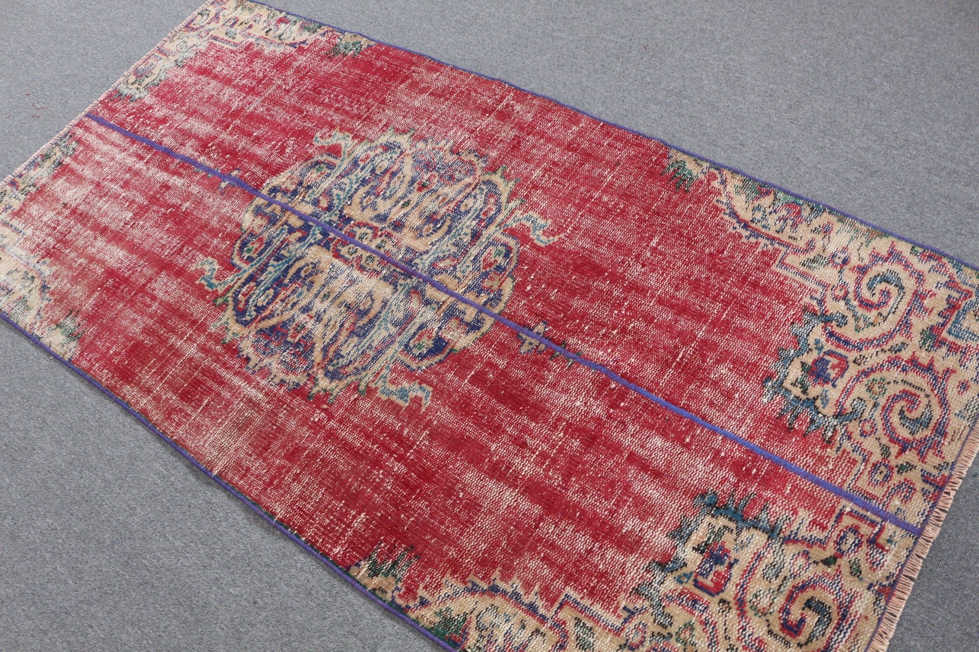 Vintage Rug, Moroccan Rug, Turkish Rugs, 3.4x6.7 ft Accent Rug, Entry Rug, Red Cool Rug, Kitchen Rugs, Old Rug, Cool Rugs, Rugs for Bedroom