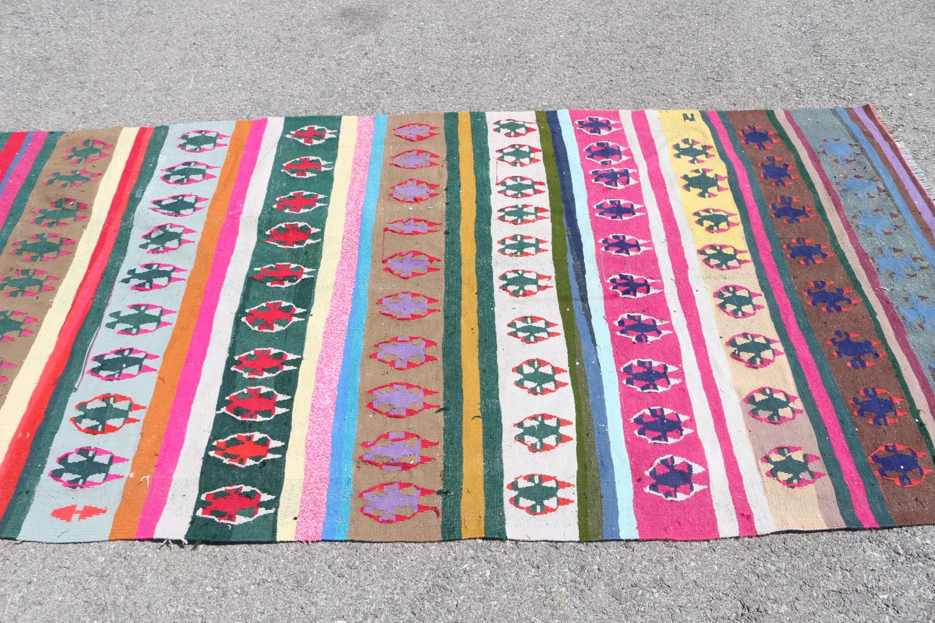 Türk Halısı, Vintage Halı, Alan Kilimleri, Yatak Odası Halıları, Pembe 4x8.4 ft Alan Kilim, Kilim, Oushak Halı, Çocuk Halısı, Antika Halılar