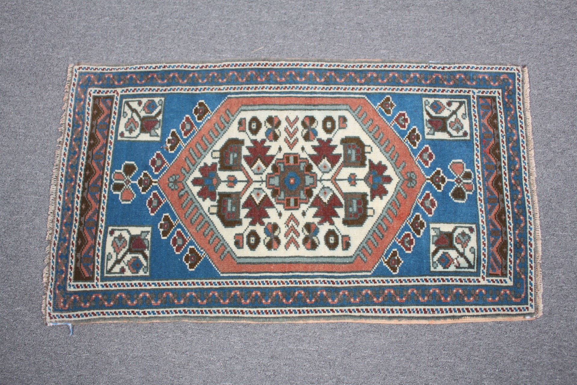 Vintage Rug, Car Mat Rugs, Kitchen Rug, 1.7x3.1 ft Small Rugs, Moroccan Rugs, Boho Rug, Blue Oriental Rug, Turkish Rugs, Antique Rug