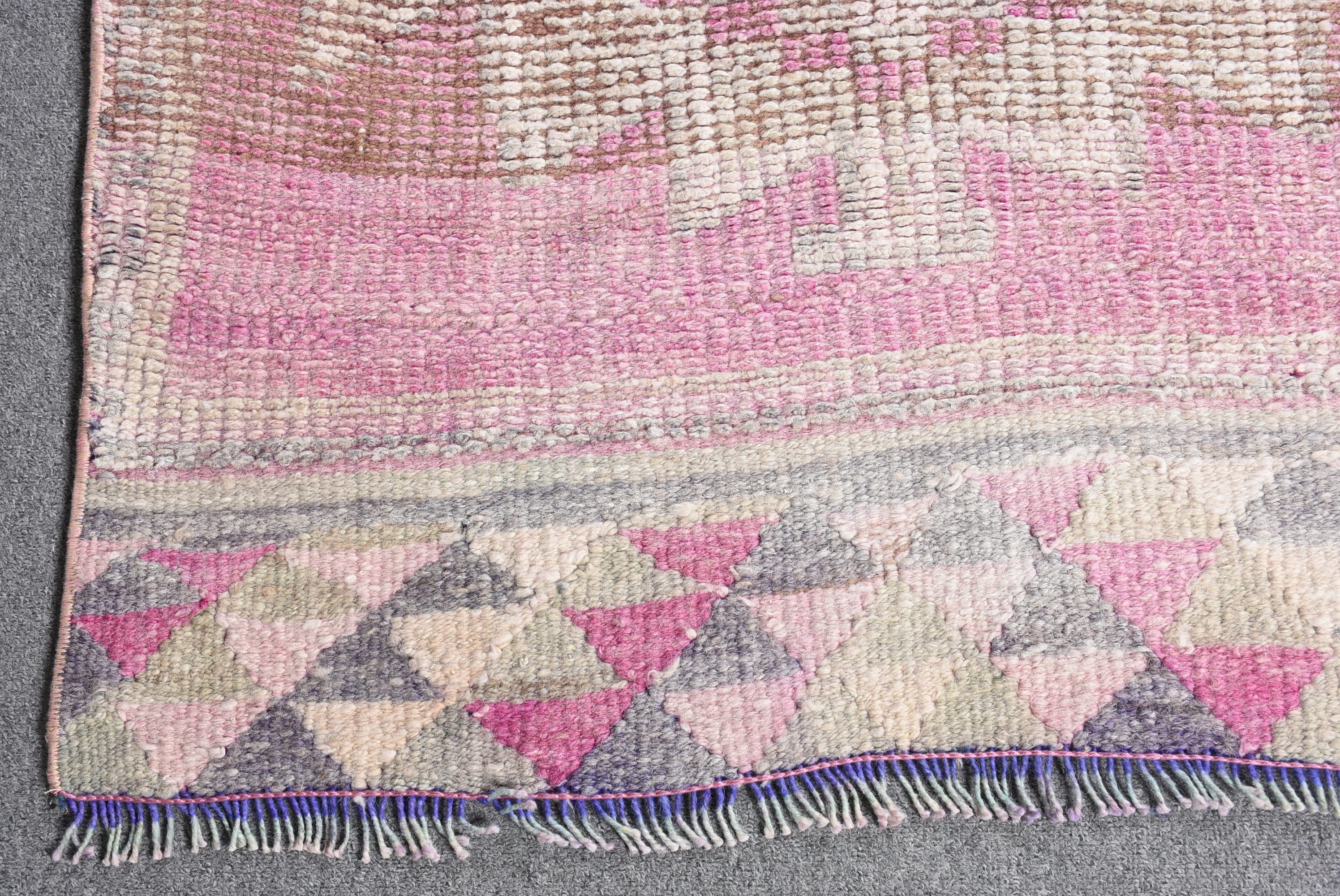 Vintage Rug, Pink Anatolian Rug, 2.8x11.5 ft Runner Rug, Floor Rug, Hallway Rug, Corridor Rugs, Rugs for Kitchen, Wool Rugs, Turkish Rugs