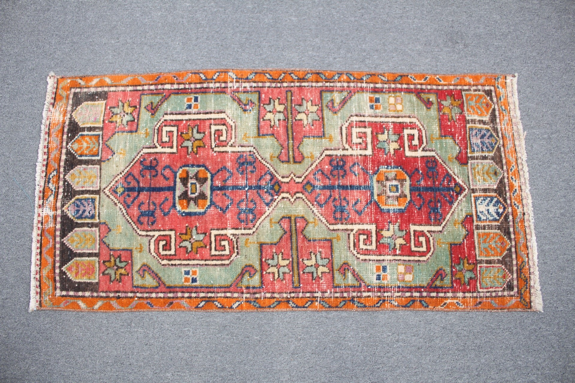 Vintage Halı, Paspas Halısı, Banyo Paspası Boho Halısı, 1.7x3.5 ft Küçük Halılar, Kırmızı Oryantal Halılar, Türk Halısı, Oushak Halısı, Yün Halısı, Duvara Asılı Halı