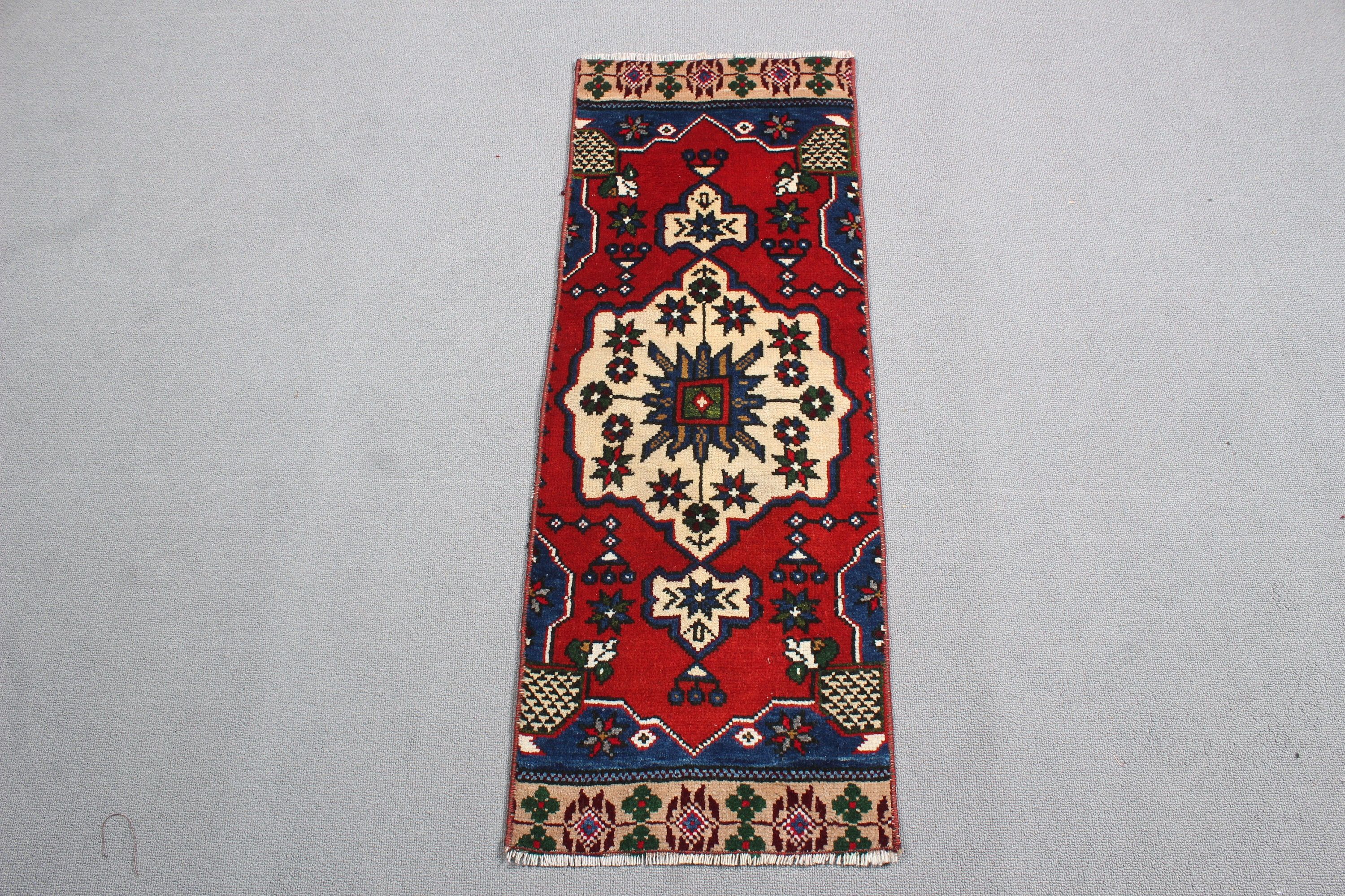 Kırmızı Yün Halılar, Vintage Halı, 1.2x3.2 ft Küçük Halı, Lüks Halılar, Düz Dokuma Halılar, Yer Halısı, Küçük Boho Halı, Küçük Vintage Halılar, Türk Halısı