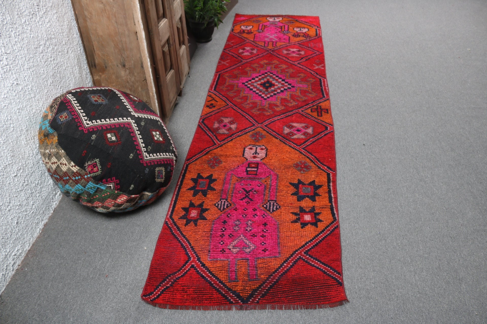 Vintage Rugs, Home Decor Rugs, Modern Rug, Red Neutral Rugs, Turkish Rug, 2.6x10.1 ft Runner Rugs, Hallway Rug, Stair Rugs, Geometric Rugs