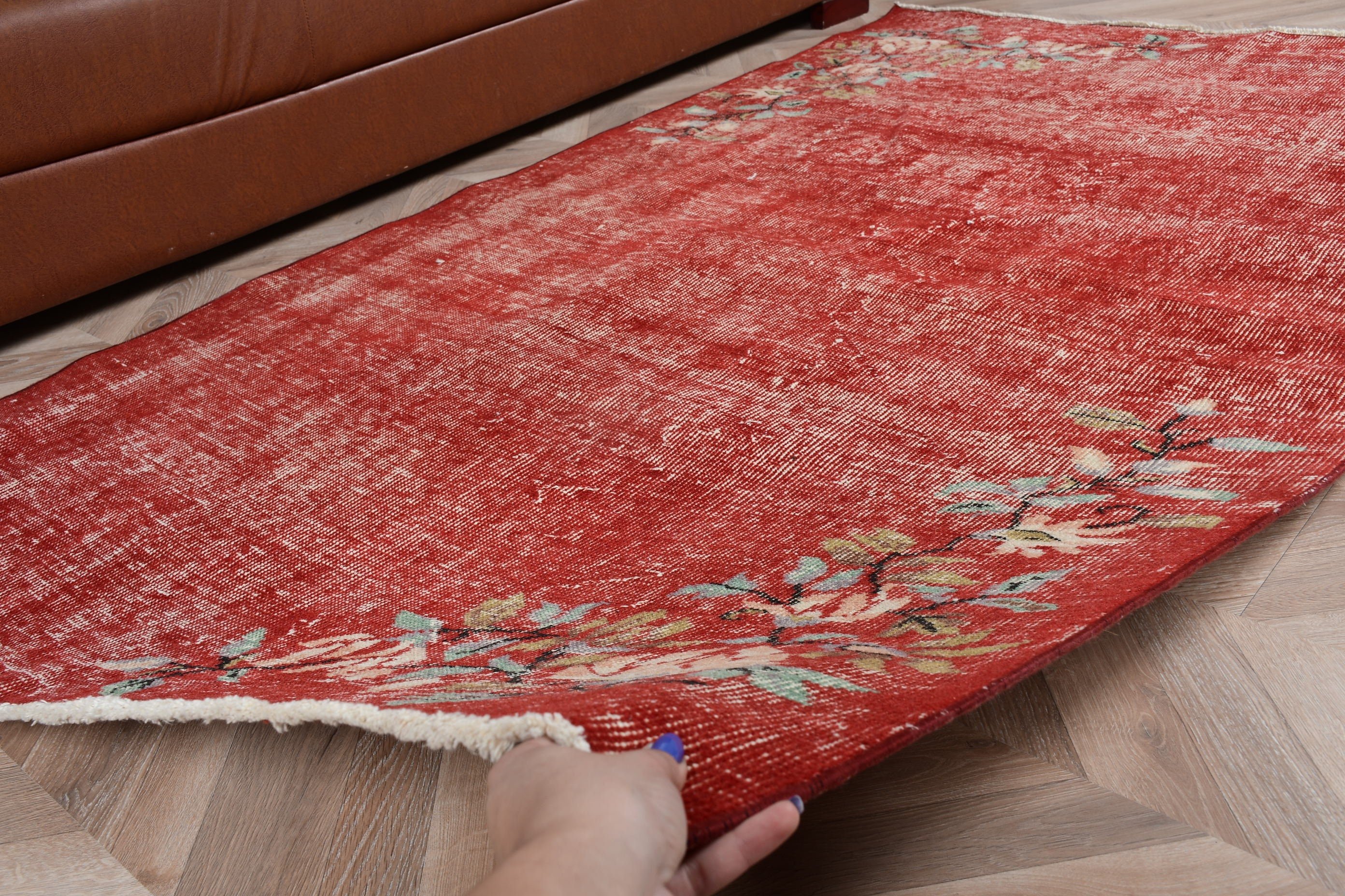 3.9x6.6 ft Area Rugs, Red Kitchen Rug, Rugs for Nursery, Pastel Rug, Living Room Rug, Oushak Rugs, Oriental Rugs, Turkish Rug, Vintage Rug