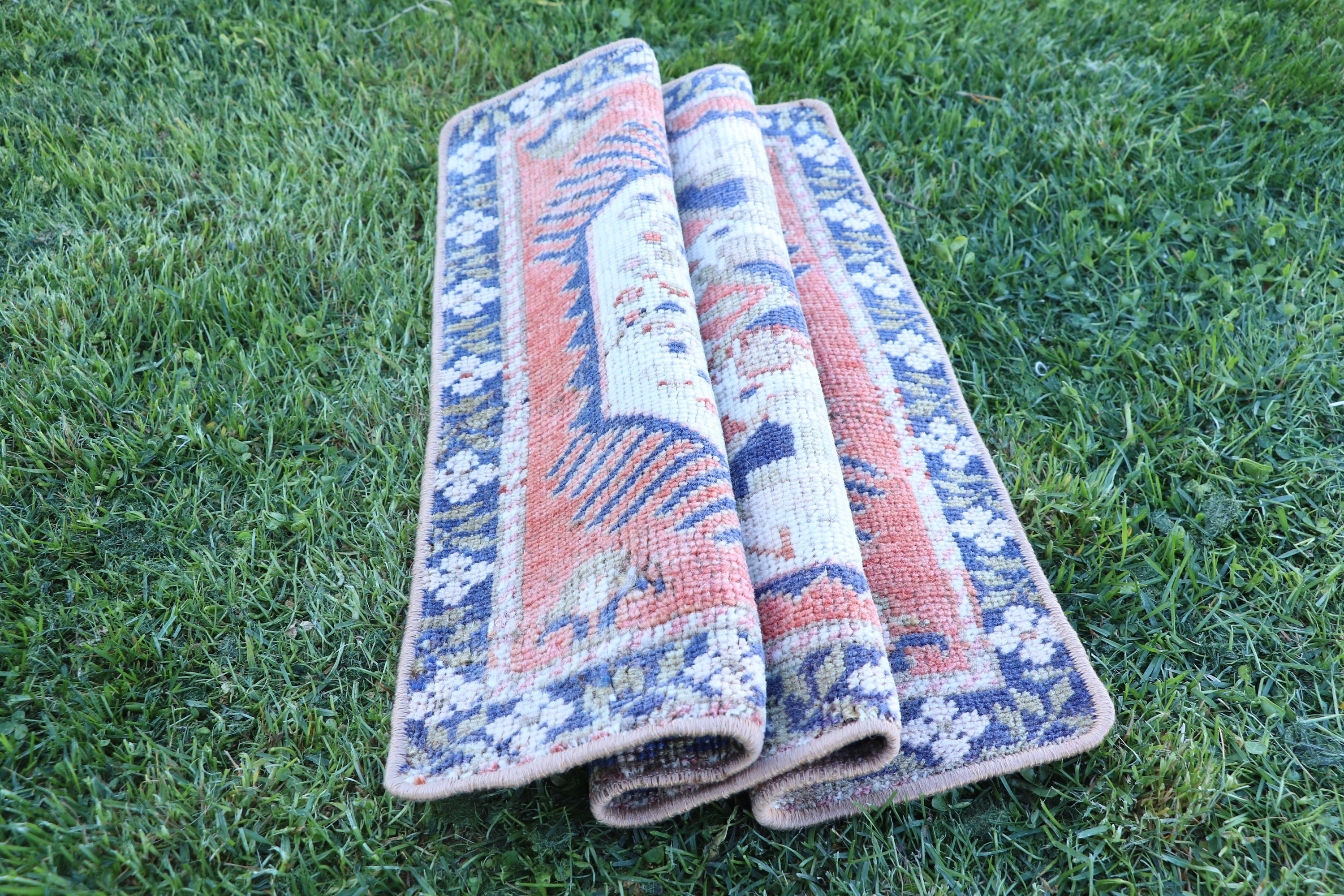 Turkish Rug, Orange Statement Rugs, Neutral Rugs, 1.5x1.8 ft Small Rugs, Vintage Rugs, Office Rug, Small Boho Rugs, Bath Rug