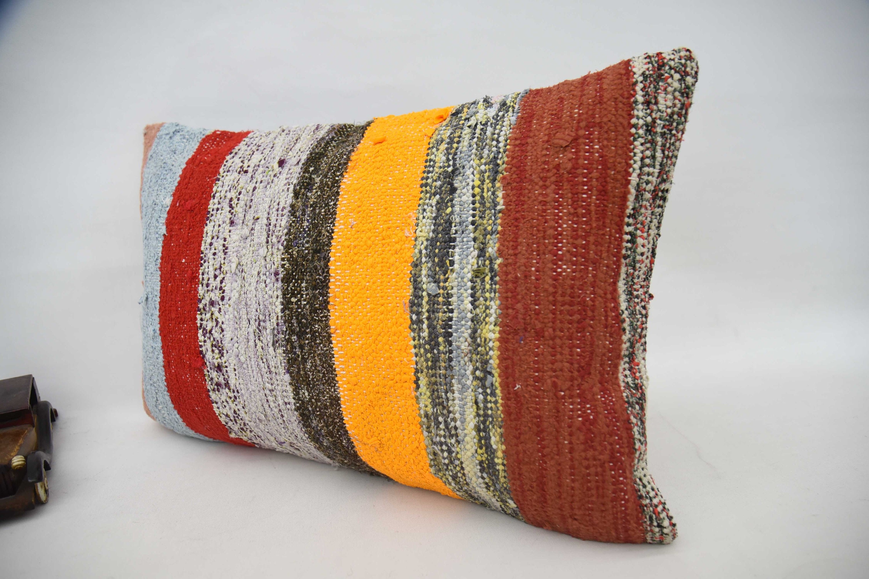 Turkish Kilim Pillow, Handmade Cushion Case, Ethnical Kilim Rug Pillow, Handmade Kilim Cushion, 16"x24" Yellow Pillow Sham
