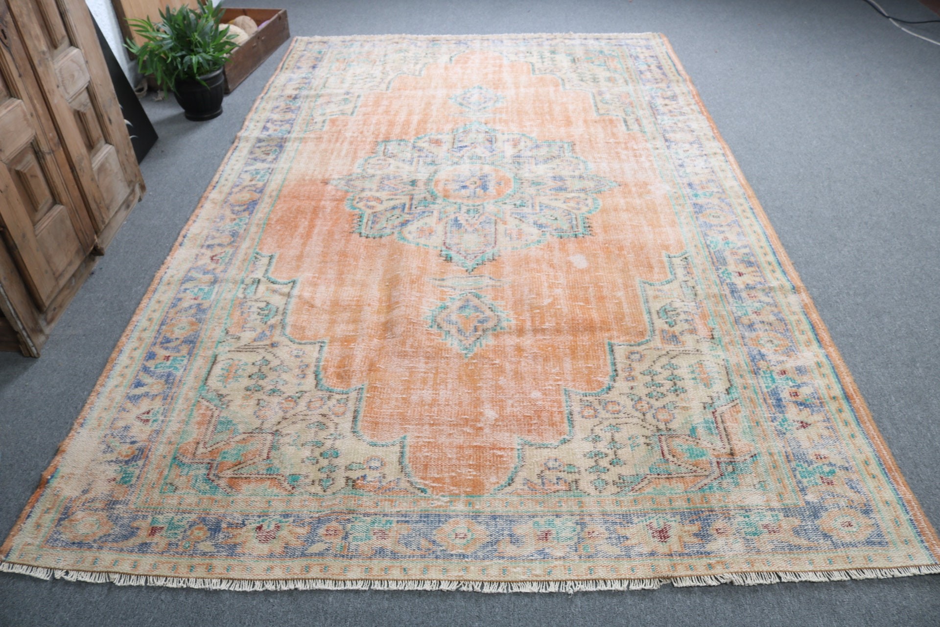 6.2x9.8 ft Large Rugs, Orange Geometric Rug, Dining Room Rug, Boho Rug, Floor Rugs, Vintage Rug, Statement Rug, Turkish Rug, Large Boho Rug