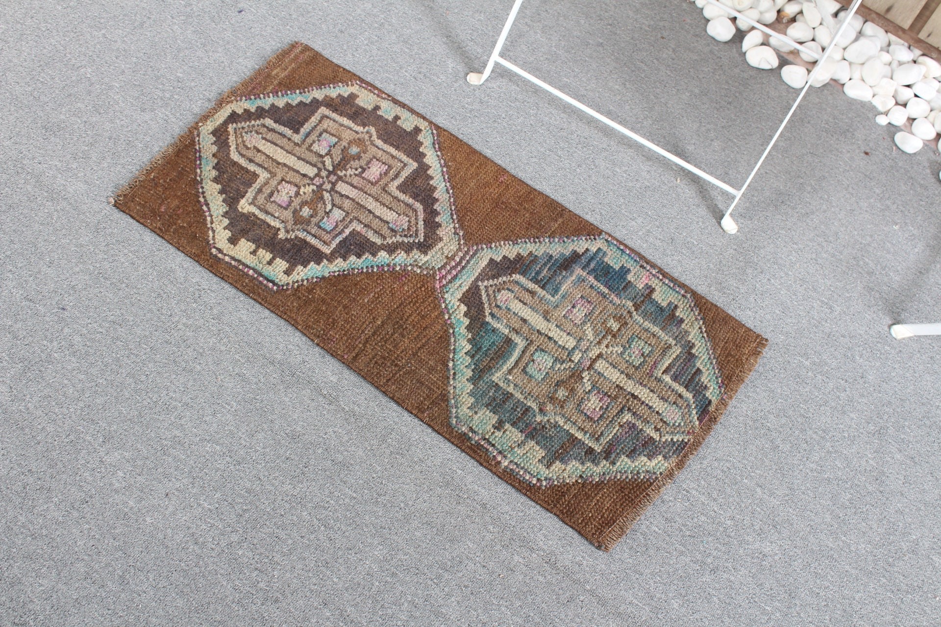 Brown Oushak Rug, Oushak Rug, Rugs for Kitchen, Door Mat Rugs, 1.3x2.7 ft Small Rugs, Eclectic Rug, Turkish Rug, Bedroom Rugs, Vintage Rug