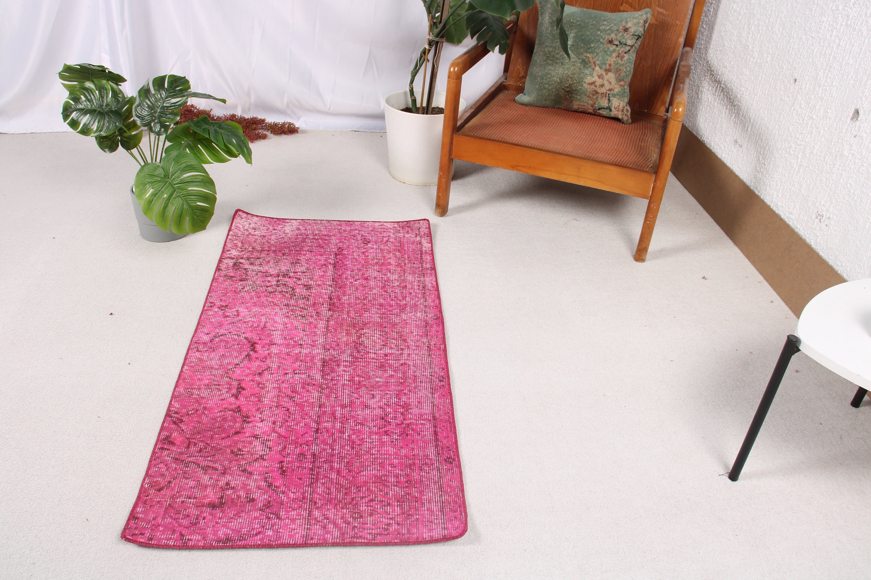 Araba Paspas Halısı, Türk Halıları, Vintage Halı, 2x3,9 ft Küçük Halılar, Duvara Asılı Halılar, Nötr Halılar, Ev Dekor Halıları, Pembe Geometrik Halılar