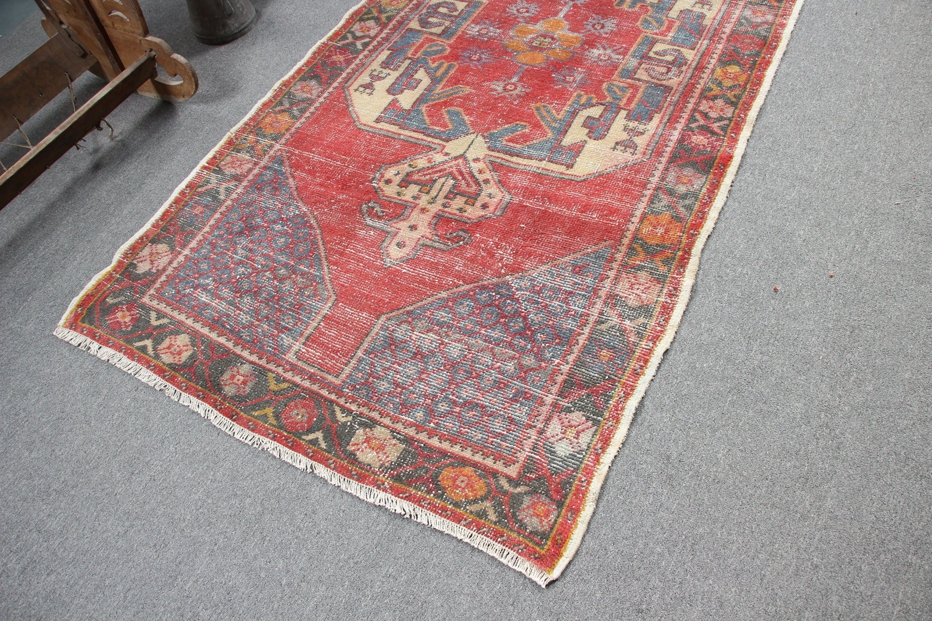 Indoor Rug, Oriental Rug, Floor Rug, Rugs for Kitchen, Vintage Rug, Turkish Rug, Moroccan Rug, Pale Rugs, 4x8.2 ft Area Rug, Red Cool Rug