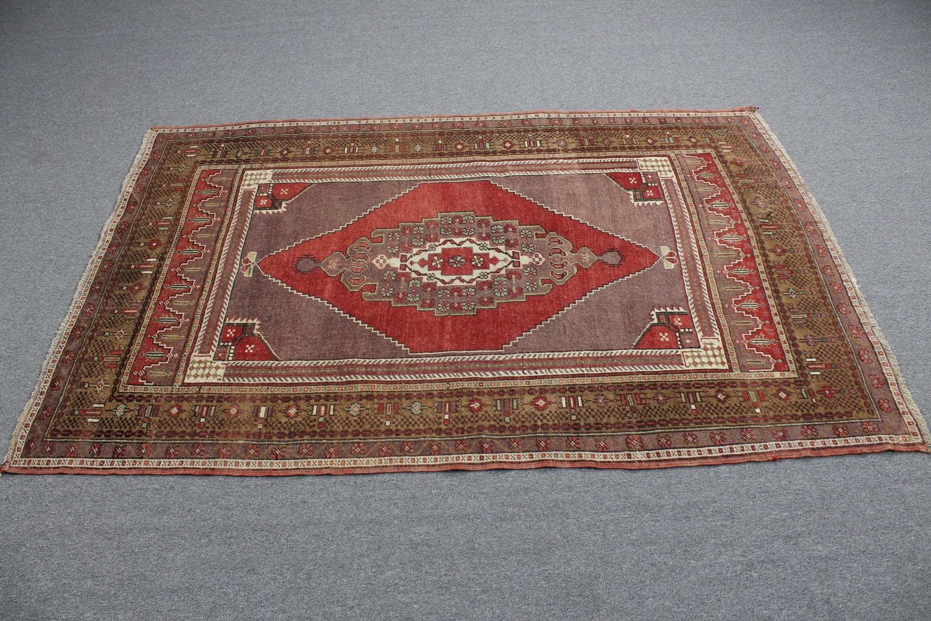 Oushak Halısı, Fas Halıları, Kırmızı Yer Halıları, Yemek Odası Halısı, 4x6,2 ft Alan Halıları, Vintage Halı, Oturma Odası Halısı, Dekoratif Halı, Türk Halıları