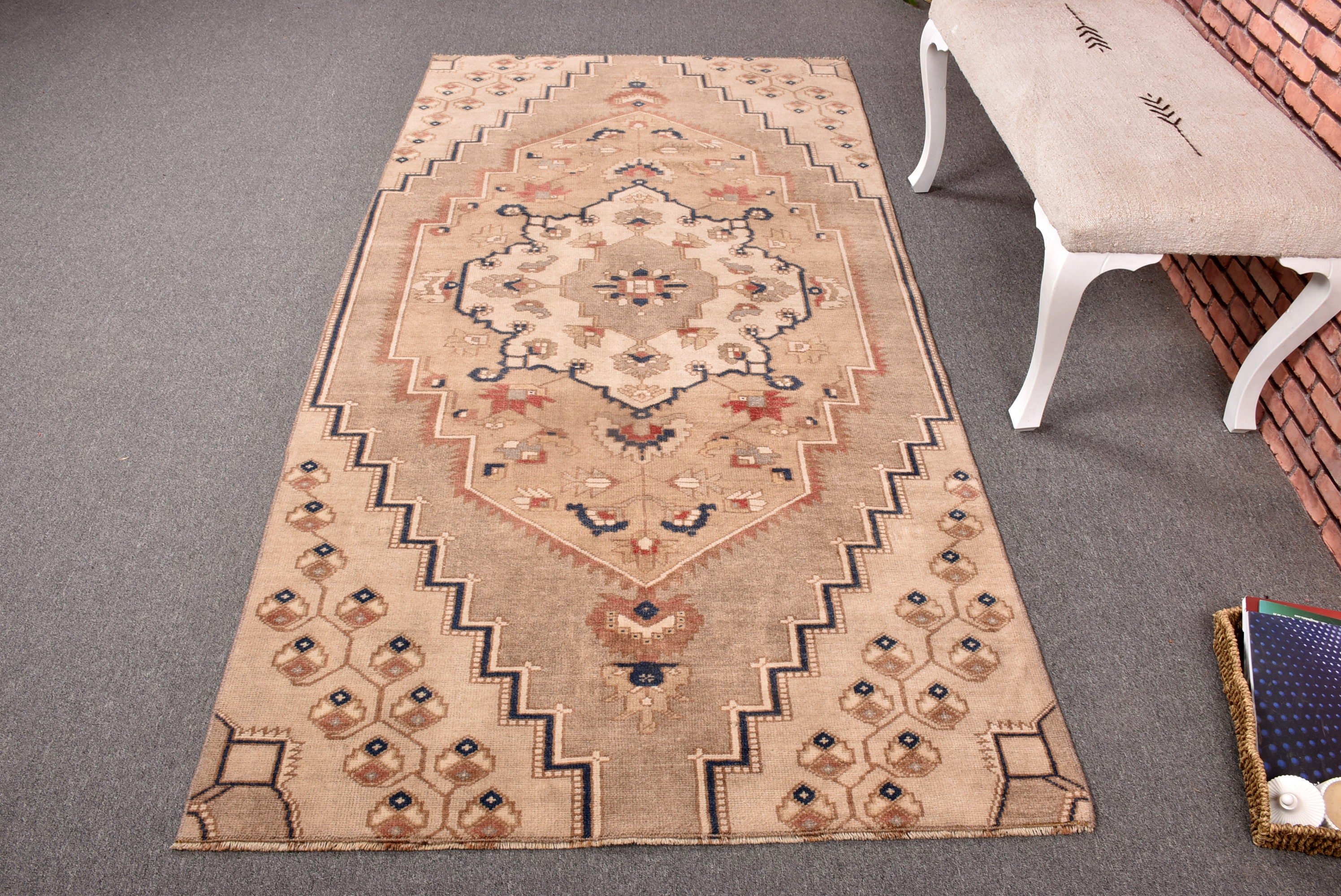 Bej 3,8x7,5 ft Alan Kilimi, Açıklama Kilimi, Oushak Alan Kilimi, Yemek Odası Halısı, Türk Halısı, Mutfak Halıları, Vintage Halı, Boho Halı