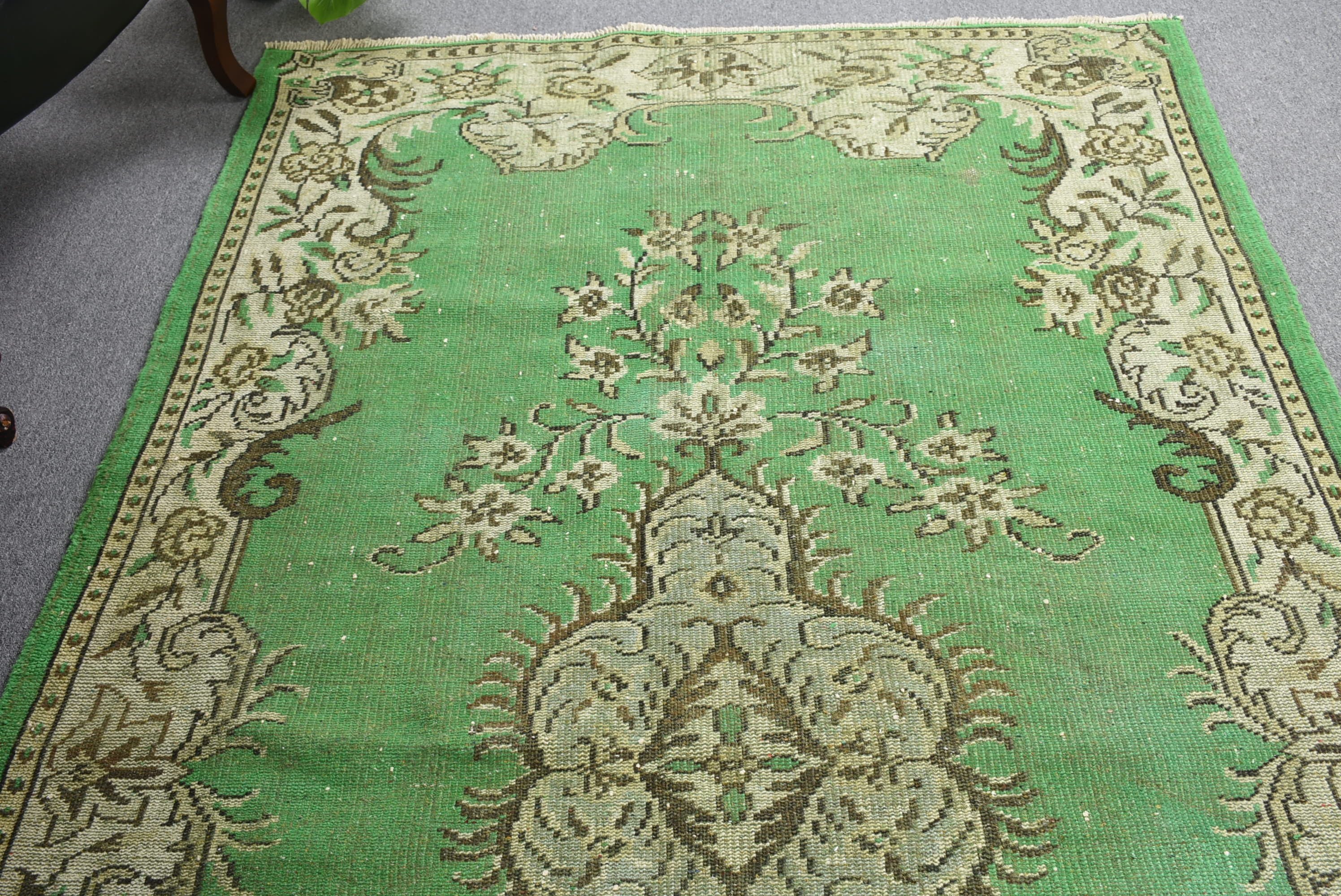 5.5x9.1 ft Large Rugs, Salon Rugs, Dining Room Rugs, Turkish Rug, Oushak Rug, Vintage Rug, Rugs for Salon, Green Anatolian Rugs, Floor Rug