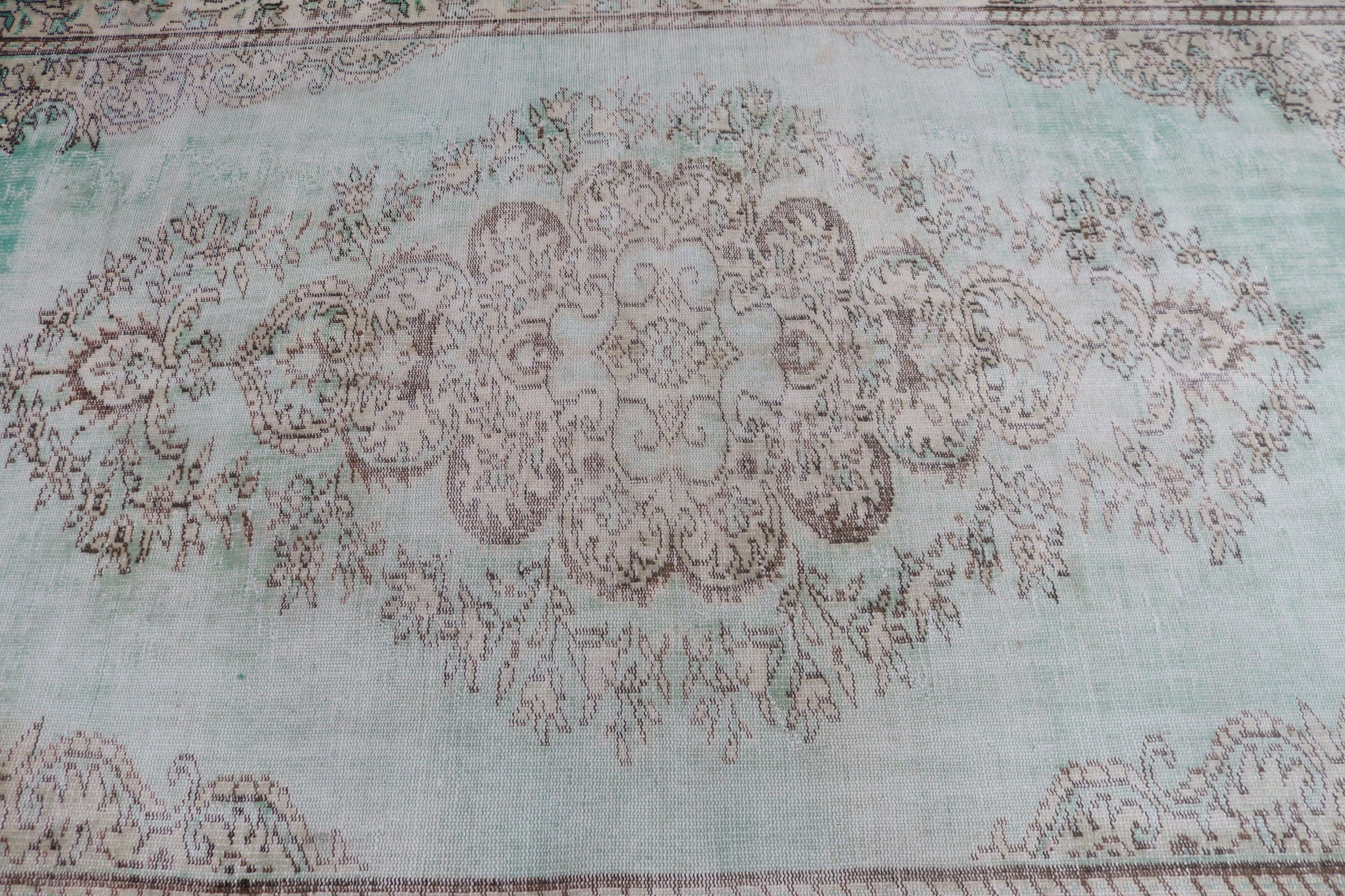 Vintage Halılar, Büyük Boho Halılar, Türk Halısı, Büyük Oushak Halısı, Yeşil Geometrik Halılar, Düz Dokuma Halı, 5,9x10,1 ft Büyük Halı