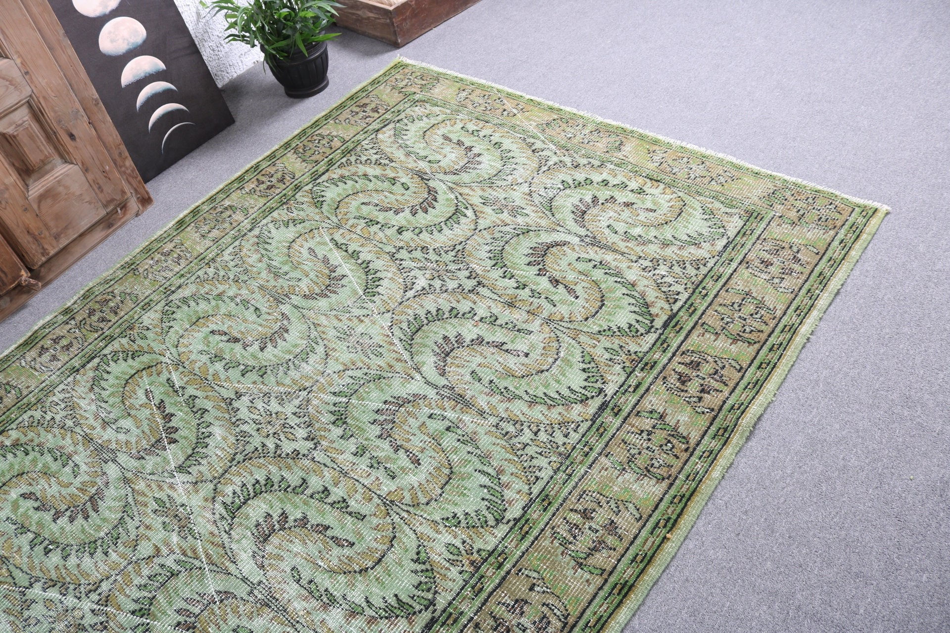 Oturma Odası Halıları, 5.5x8.8 ft Büyük Halı, Estetik Halılar, Oryantal Halı, Vintage Halı, Mutfak Halıları, Türk Halıları, Yeşil Boho Halıları, Yatak Odası Halısı