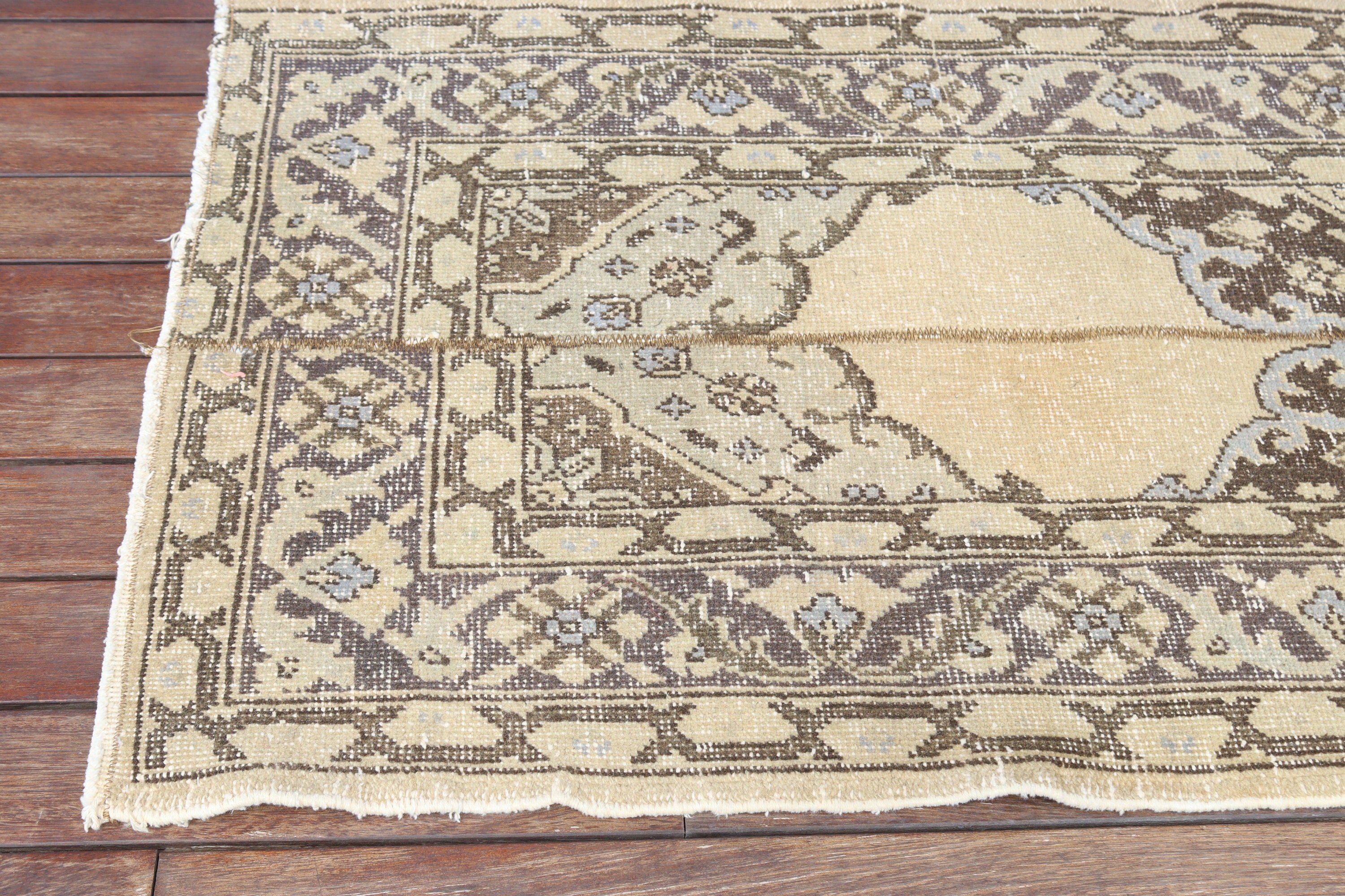 Wool Rug, 2.5x13.2 ft Runner Rugs, Floor Rugs, Luxury Rugs, Vintage Rugs, Beige Cool Rugs, Stair Rugs, Turkish Rug, Long Runner Rugs