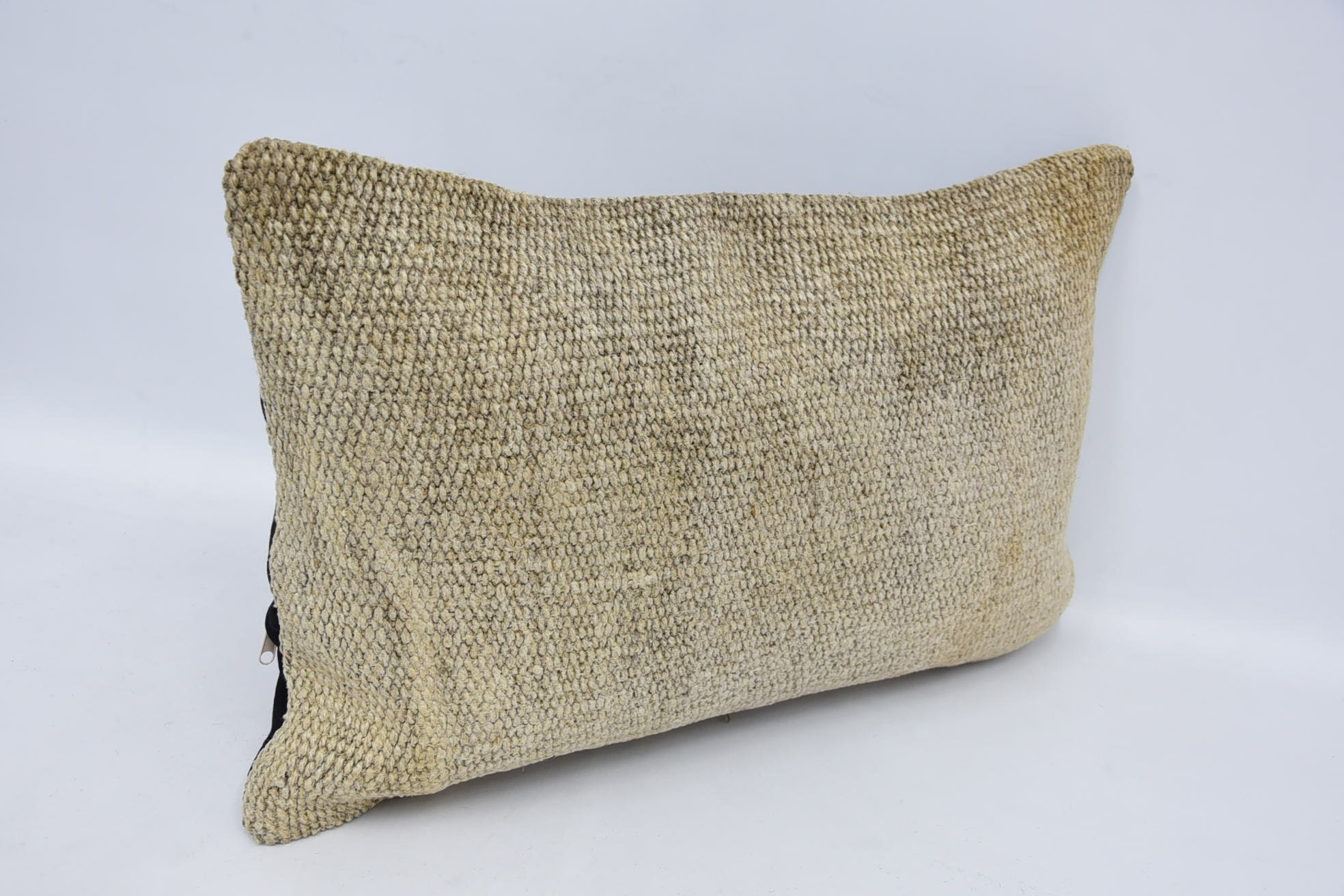 Crochet Pattern Cushion Case, Kilim Cushion Sham, Oriental Pillow, Boho Pillow, 16"x24" Beige Pillow, Ethnical Kilim Rug Pillow