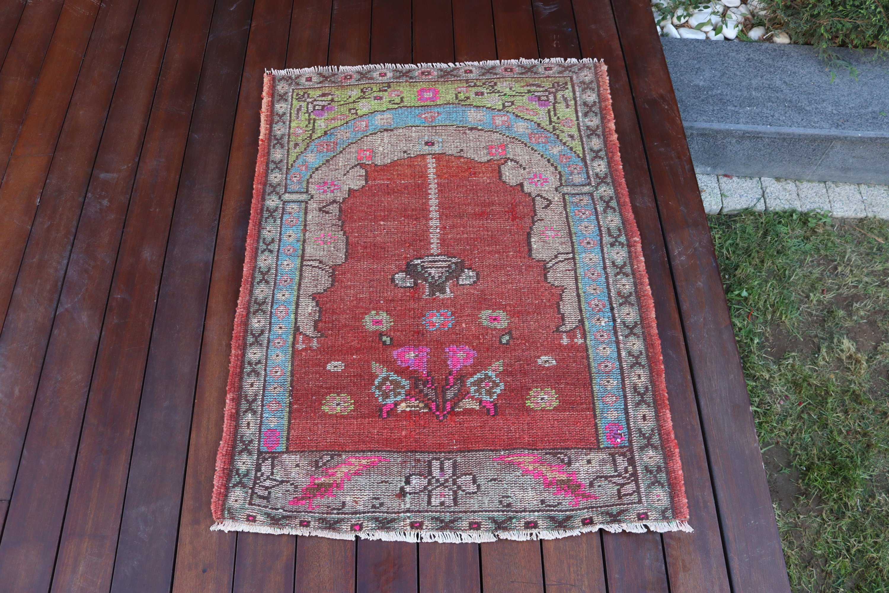 Kırmızı Antika Halı, Vintage Halılar, Egzotik Halılar, Küçük Vintage Halılar, Modern Halılar, Türk Halıları, Giriş Halısı, 2.4x3.2 ft Küçük Halı, Oushak Halıları