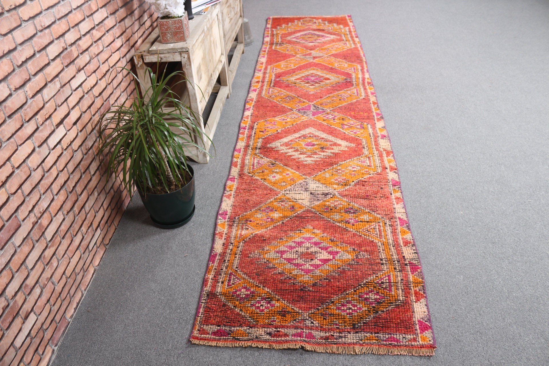 Turkish Rug, 2.7x11.8 ft Runner Rug, Bedroom Rug, Stair Rug, Red Antique Rug, Kitchen Rug, Rugs for Corridor, Vintage Rug, Cool Rugs