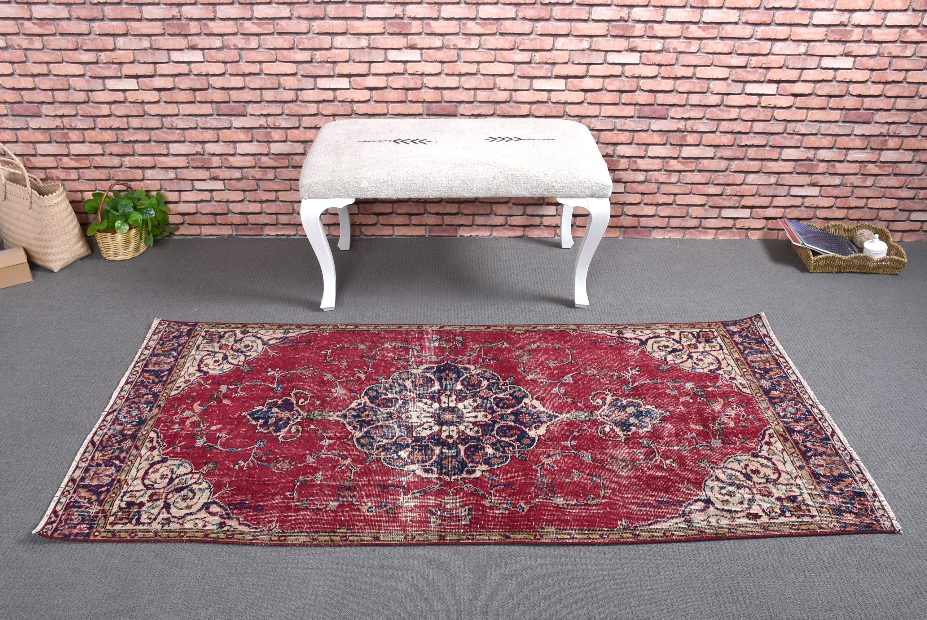 2.8x6.3 ft Accent Rugs, Vintage Rugs, Anatolian Rug, Floor Rug, Boho Accent Rugs, Bedroom Rugs, Nursery Rug, Red Handwoven Rug, Turkish Rug