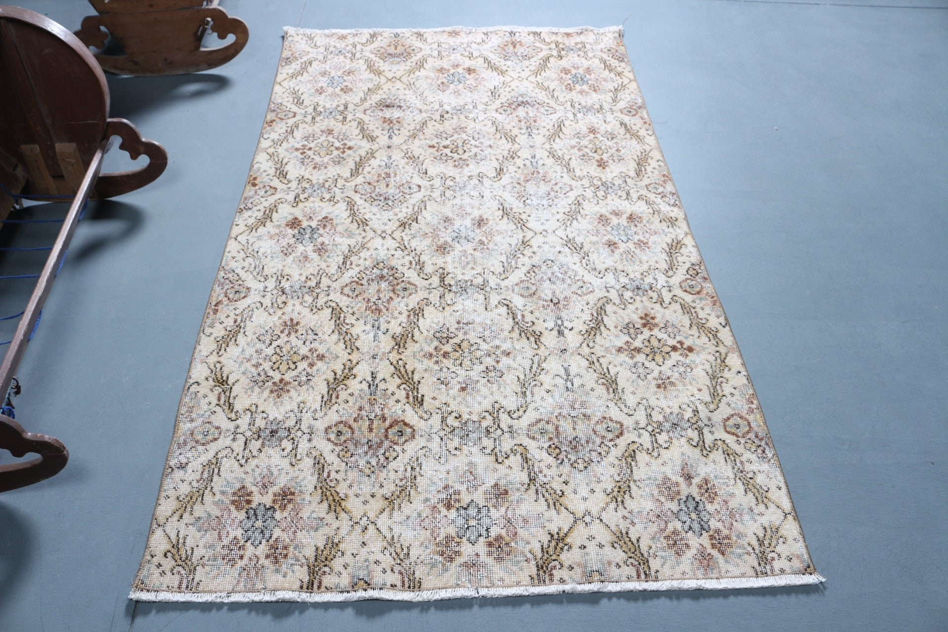 Rugs for Nursery, Vintage Rug, Kitchen Rug, 4x6.9 ft Area Rugs, Indoor Rug, Cool Rug, Turkish Rug, Beige Oriental Rug, Vintage Decor Rug