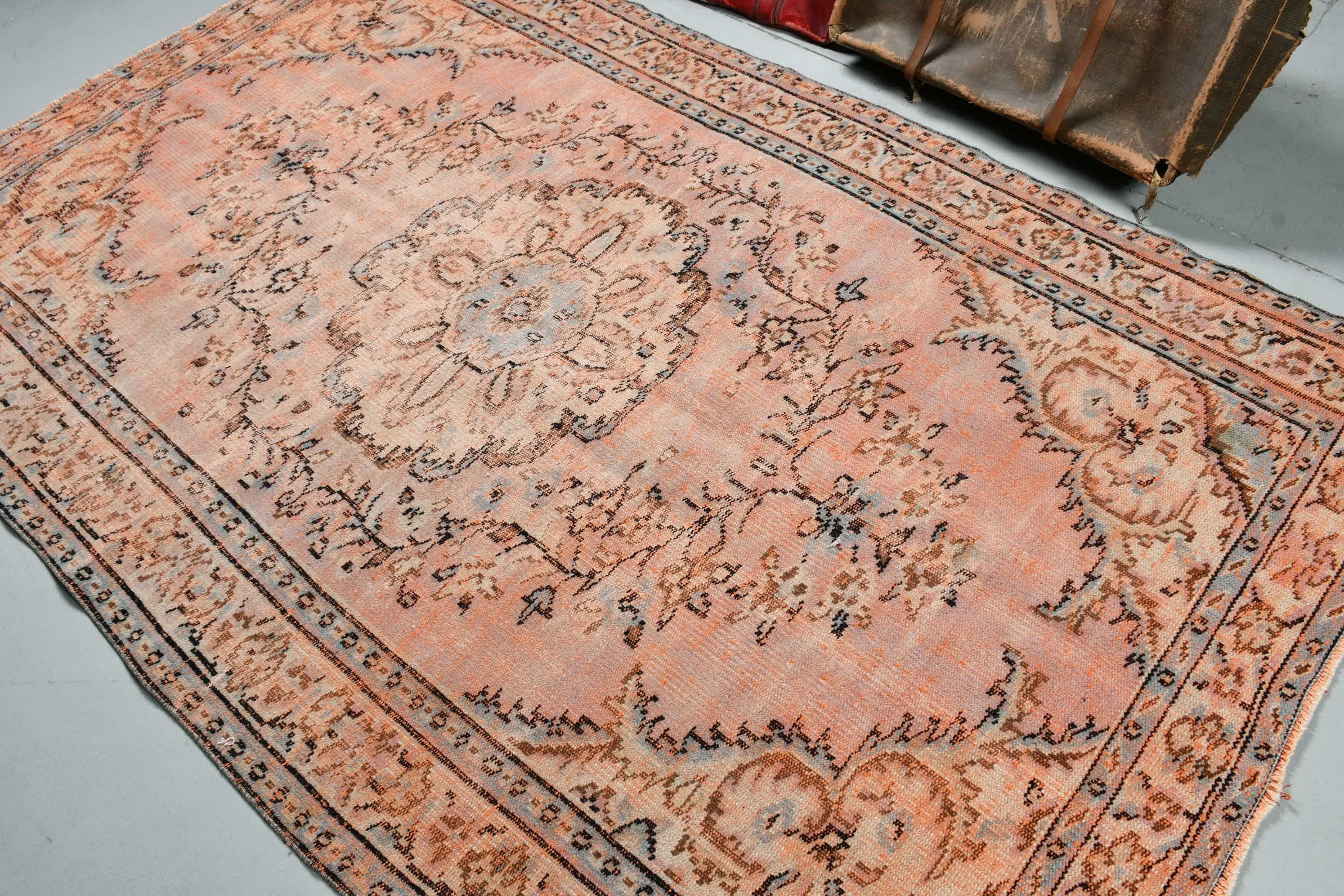 Art Rug, Pink Floor Rug, Kitchen Rug, Vintage Rug, 5.1x8.2 ft Large Rugs, Bedroom Rugs, Turkish Rugs, Dining Room Rug